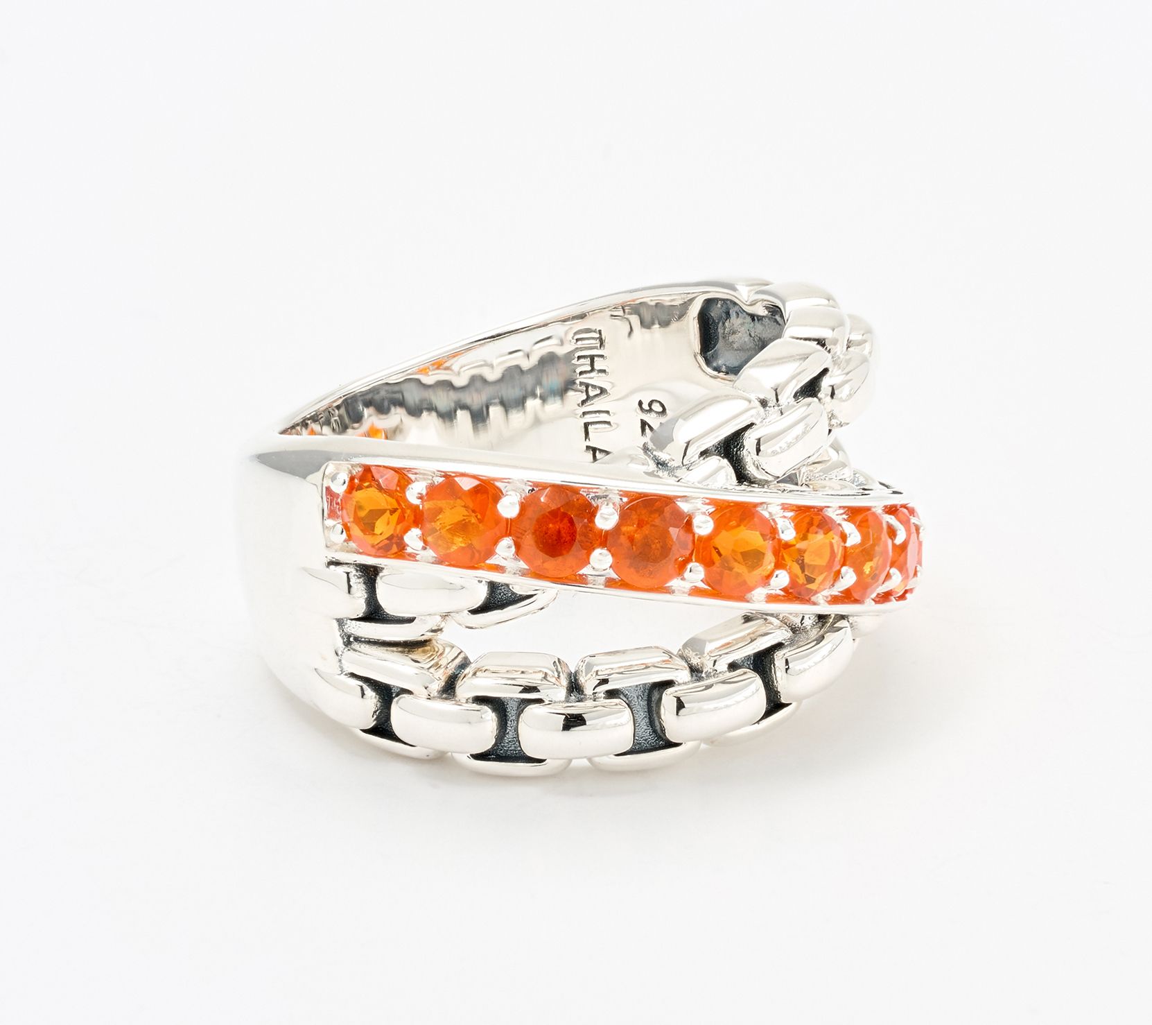 JAI Sterling Silver Exotic Gemstone Cross Over Band Ring