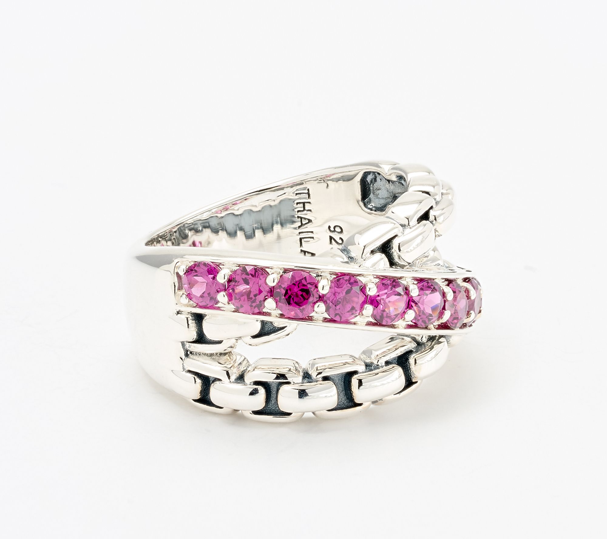 JAI Sterling Silver Exotic Gemstone Cross Over Band Ring