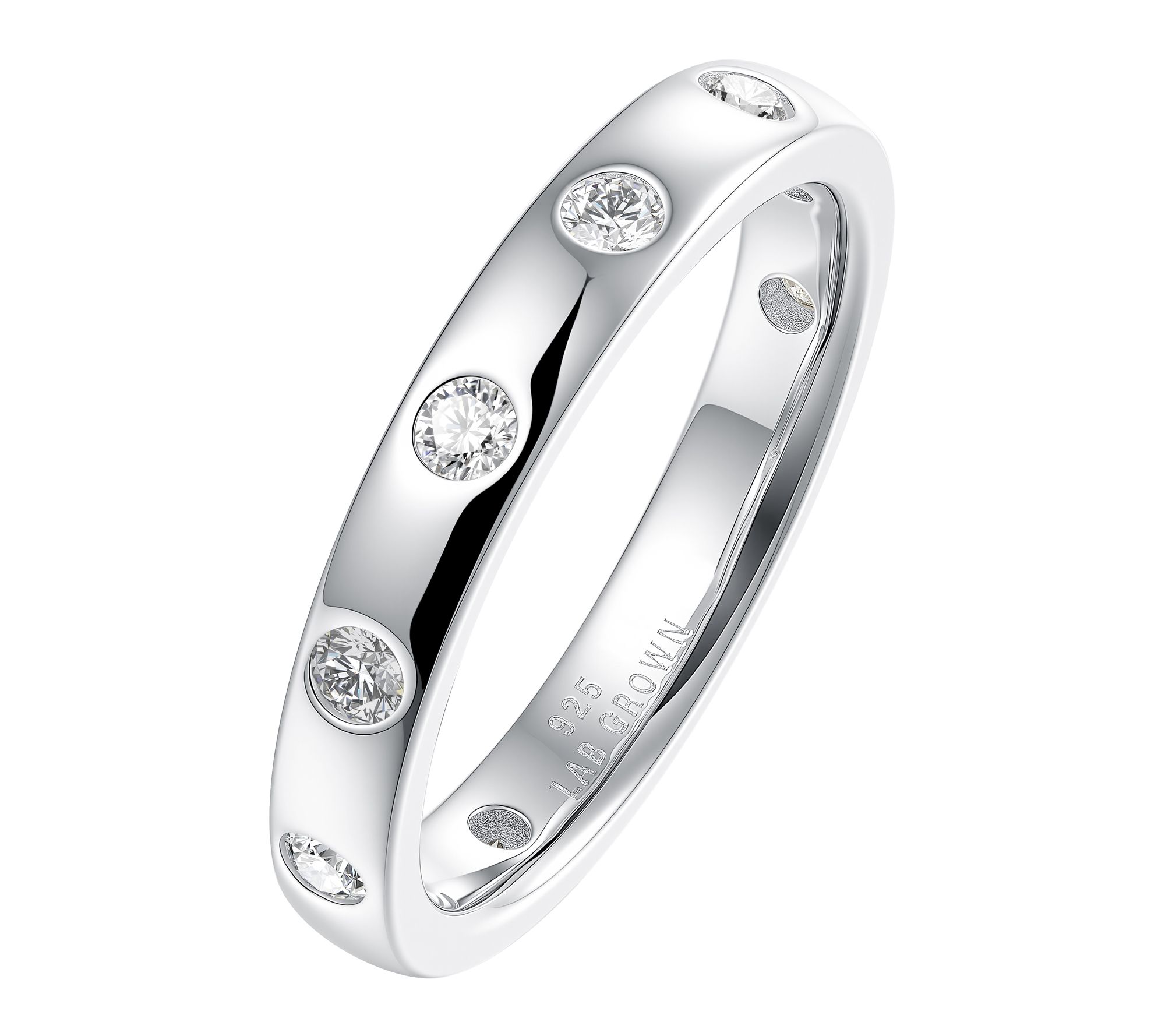  Fire Light Lab Grown Diamond Flush Set Band Ring, Sterling