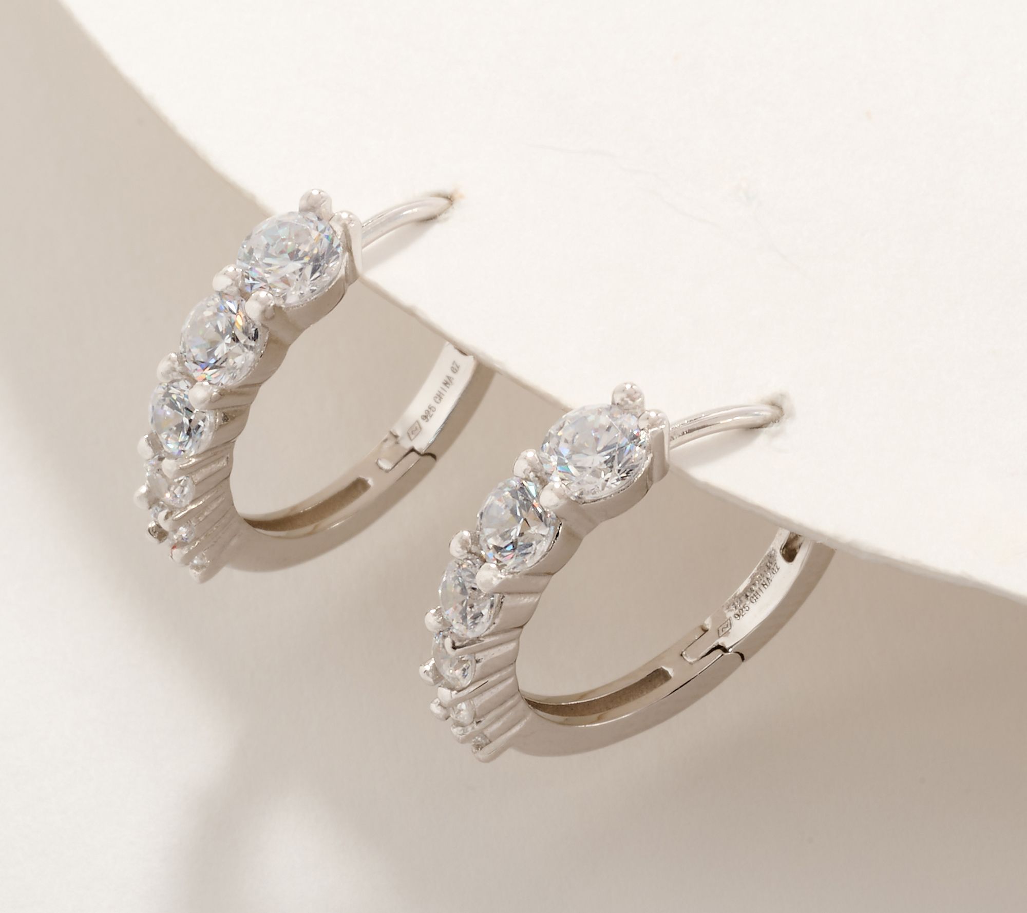 "As Is" Diamonique Graduated Stone Huggie Hoop Earrings, Sterl