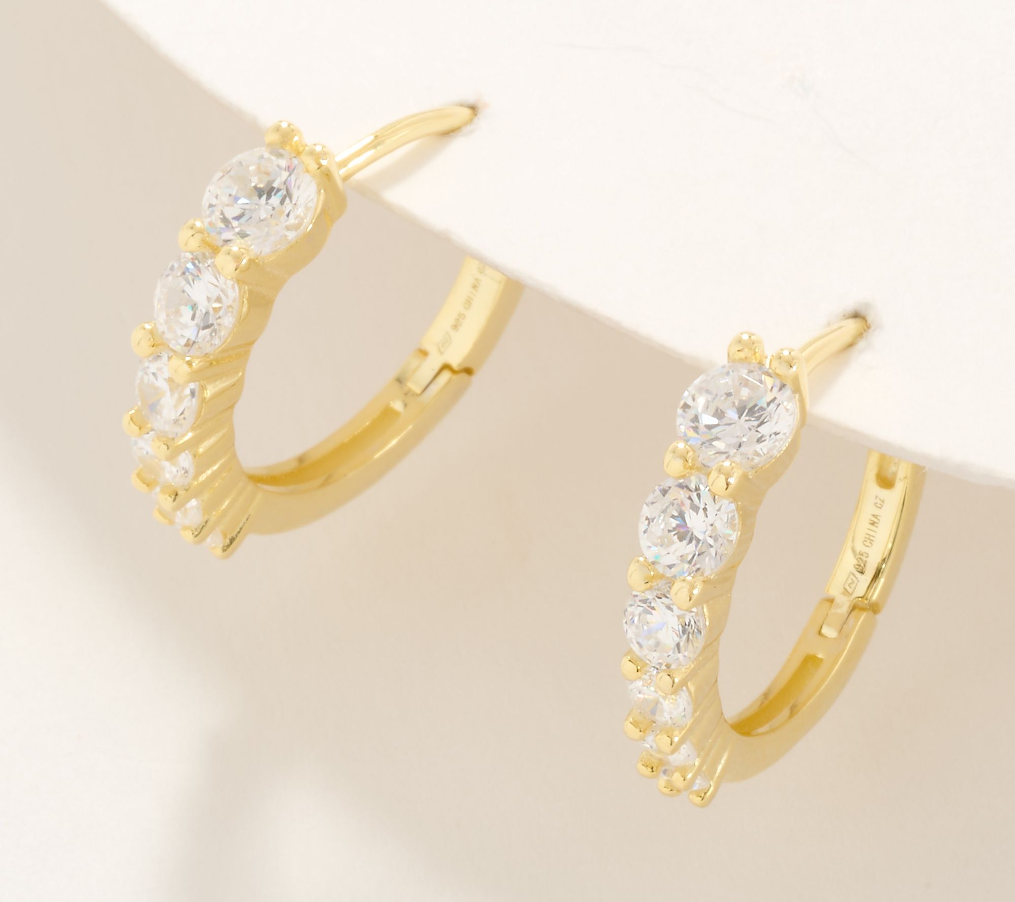 "As Is" Diamonique Graduated Stone Huggie Hoop Earrings, Sterl