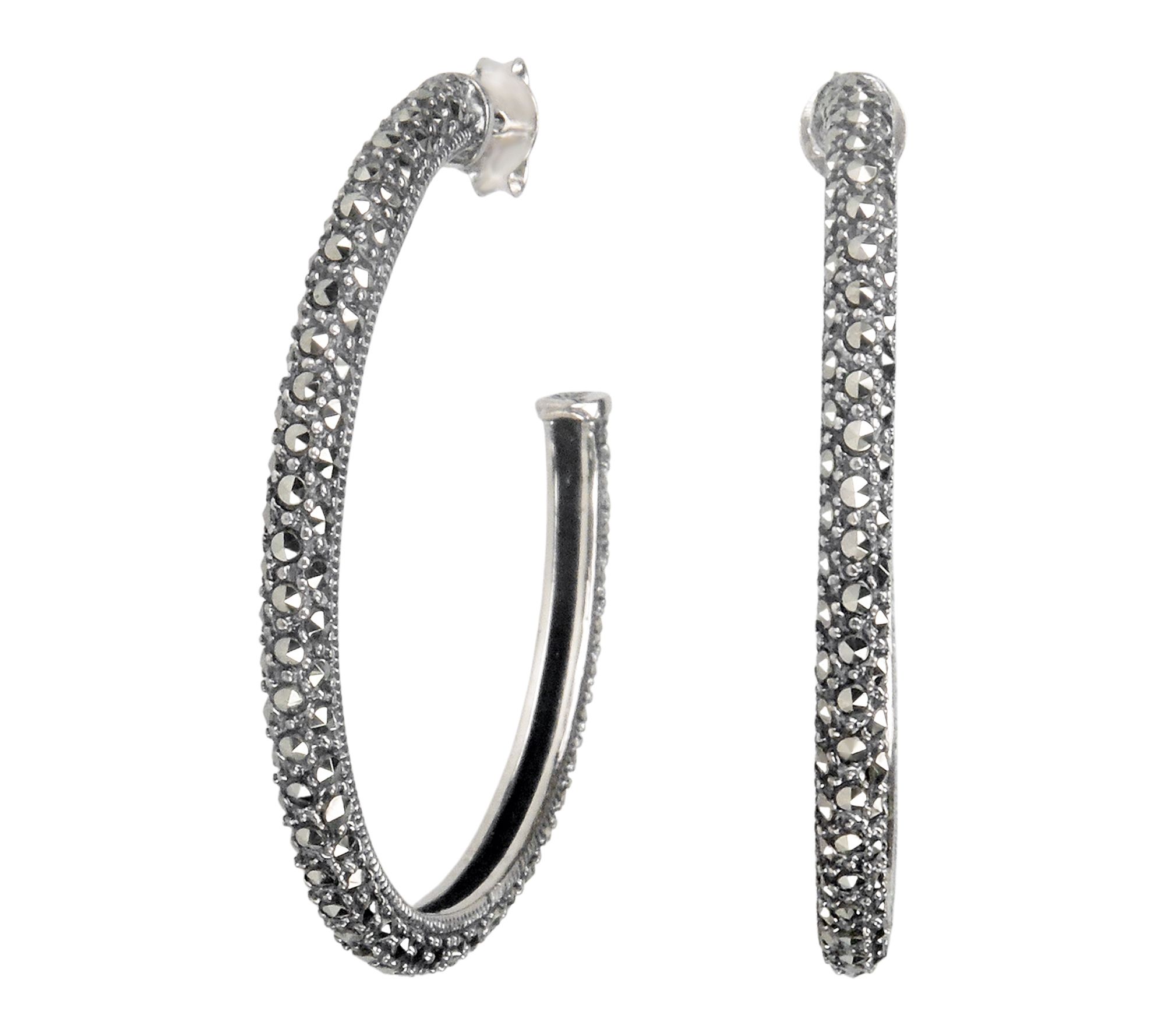 Suspicion Marcasite Hoop Earrings, Sterling Silver