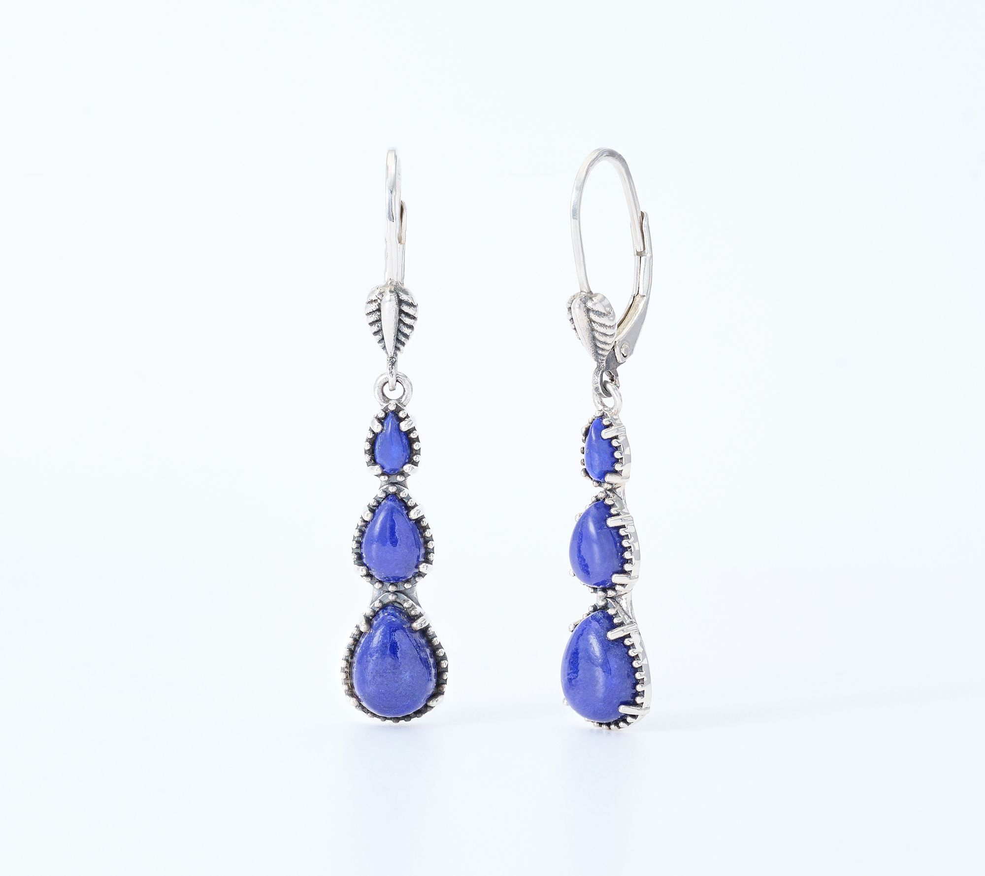 American West Sterling Silver Three Pear Gemstone Earrings
