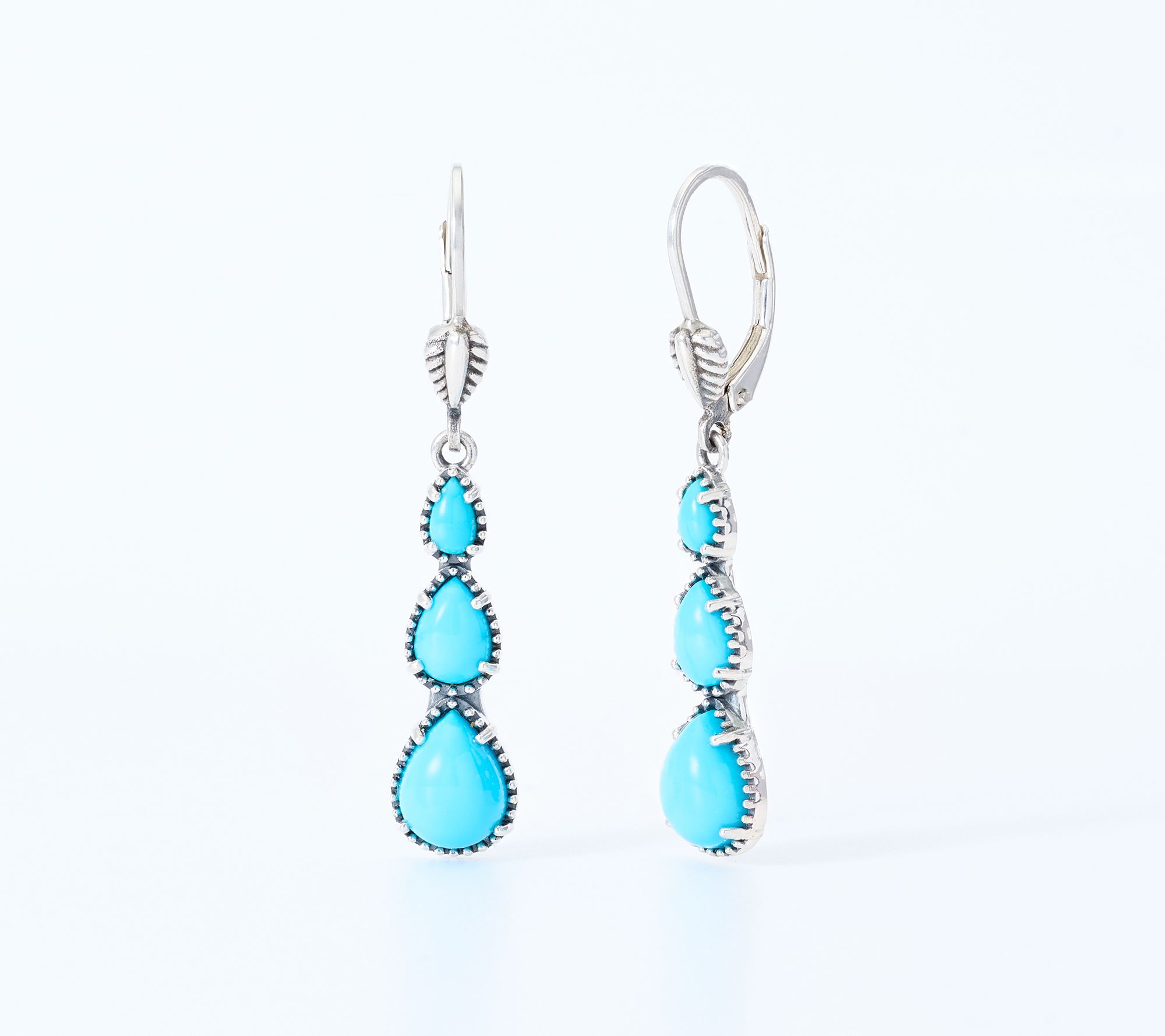 American West Sterling Silver Three Pear Gemstone Earrings