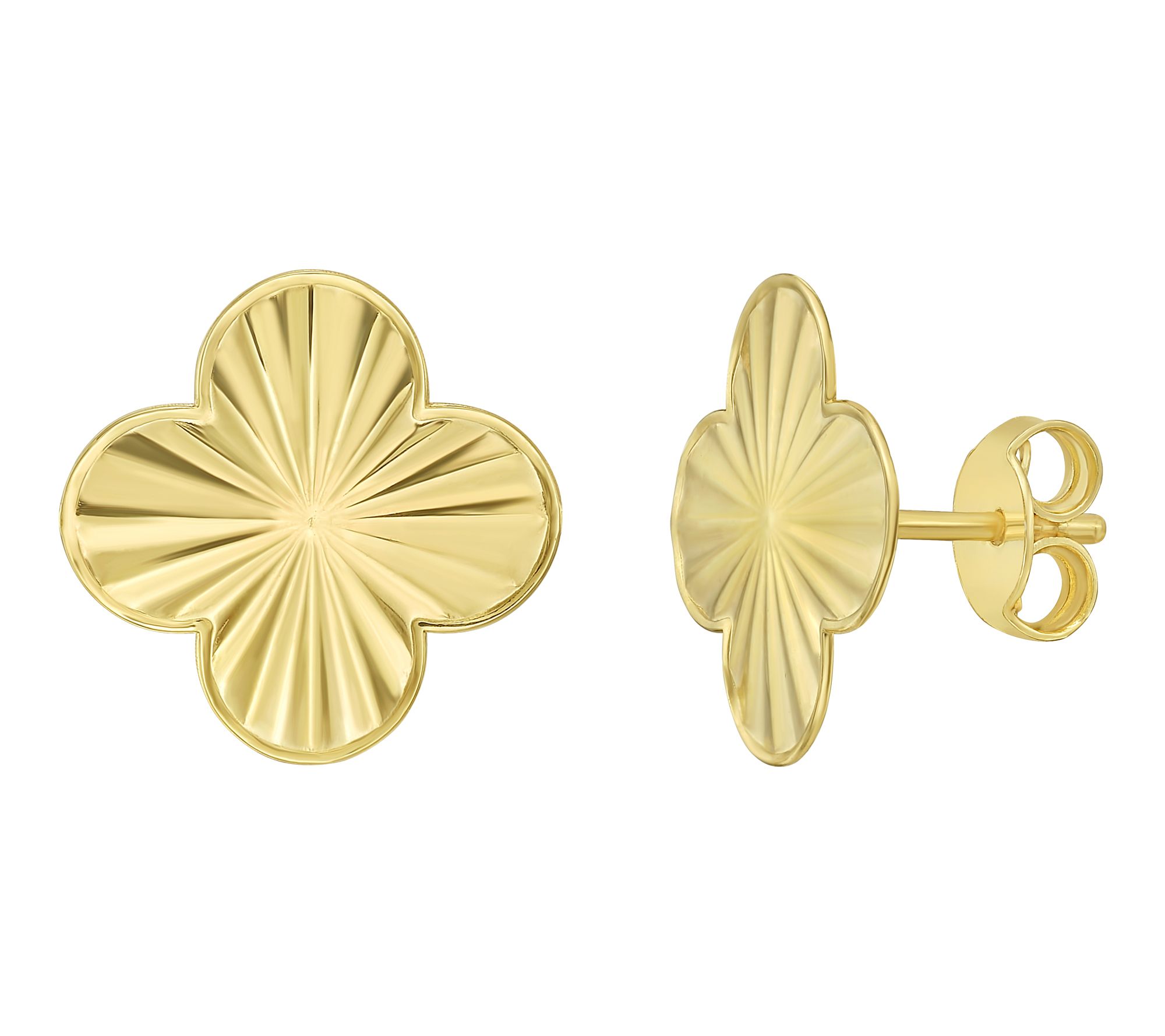 Italian Gold Thin Diamond-Cut Clover Stud Earrings, 14K