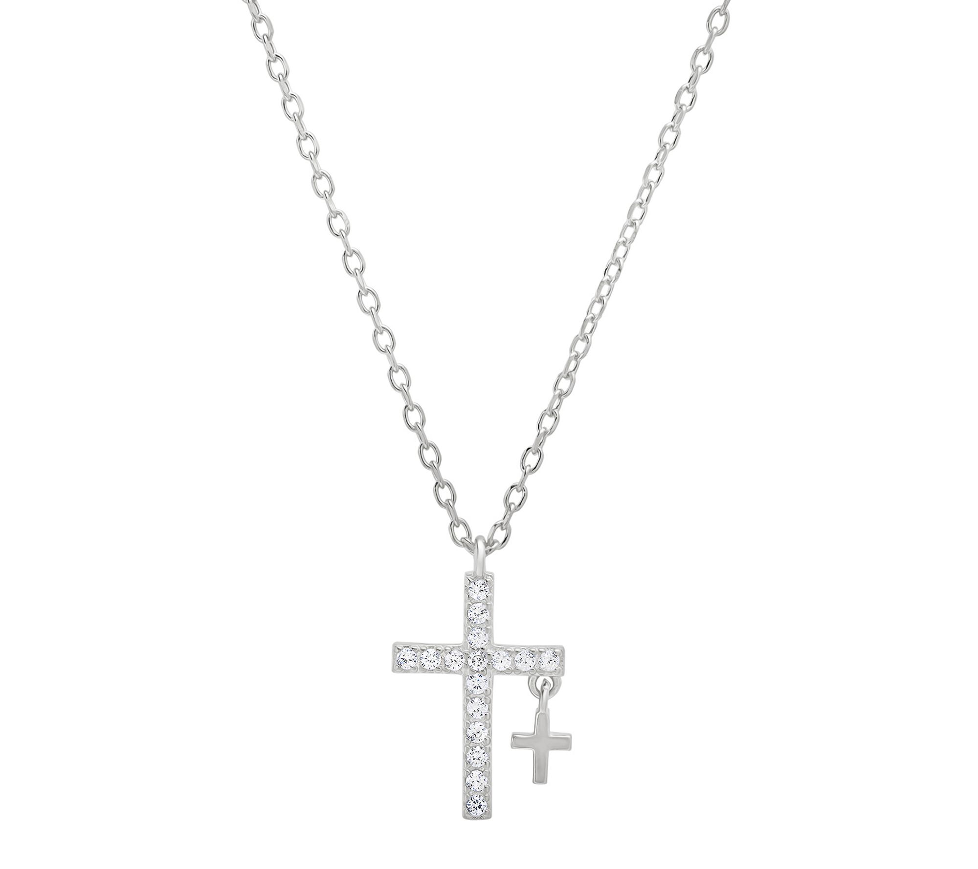 Diamonique Double Cross Necklace, Sterling Silver