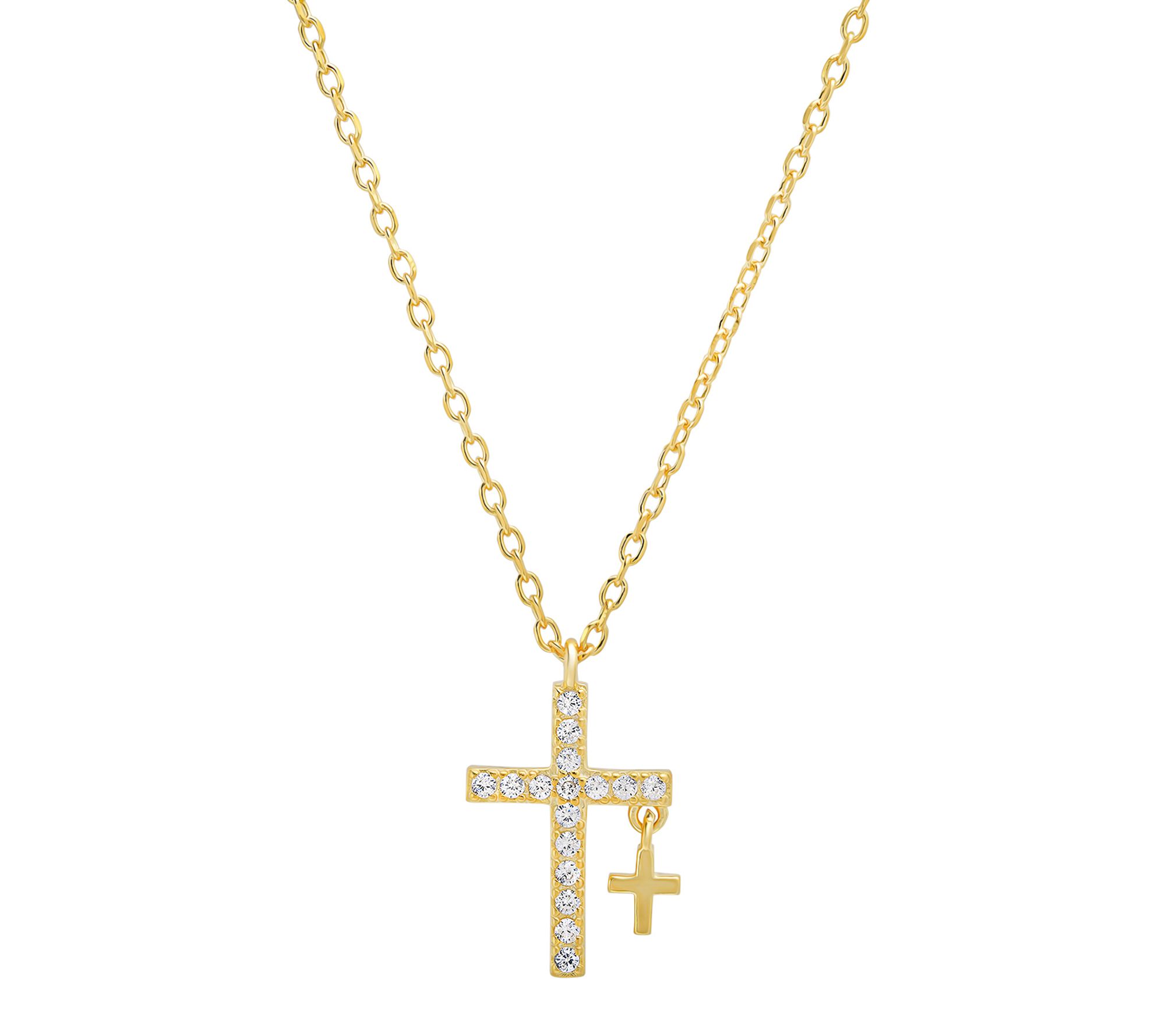 Diamonique Double Cross Necklace, Sterling Silver
