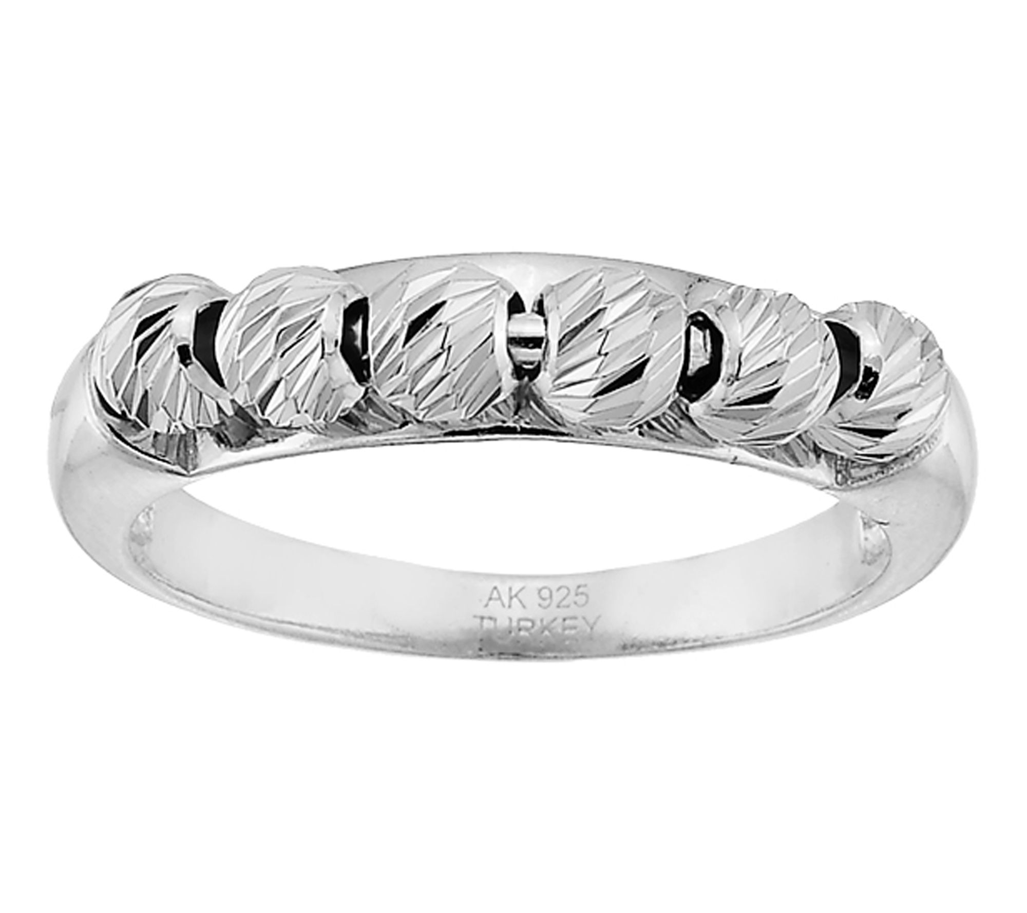 Silver Style Dia Cut Beaded Design Ring, Sterling Silver