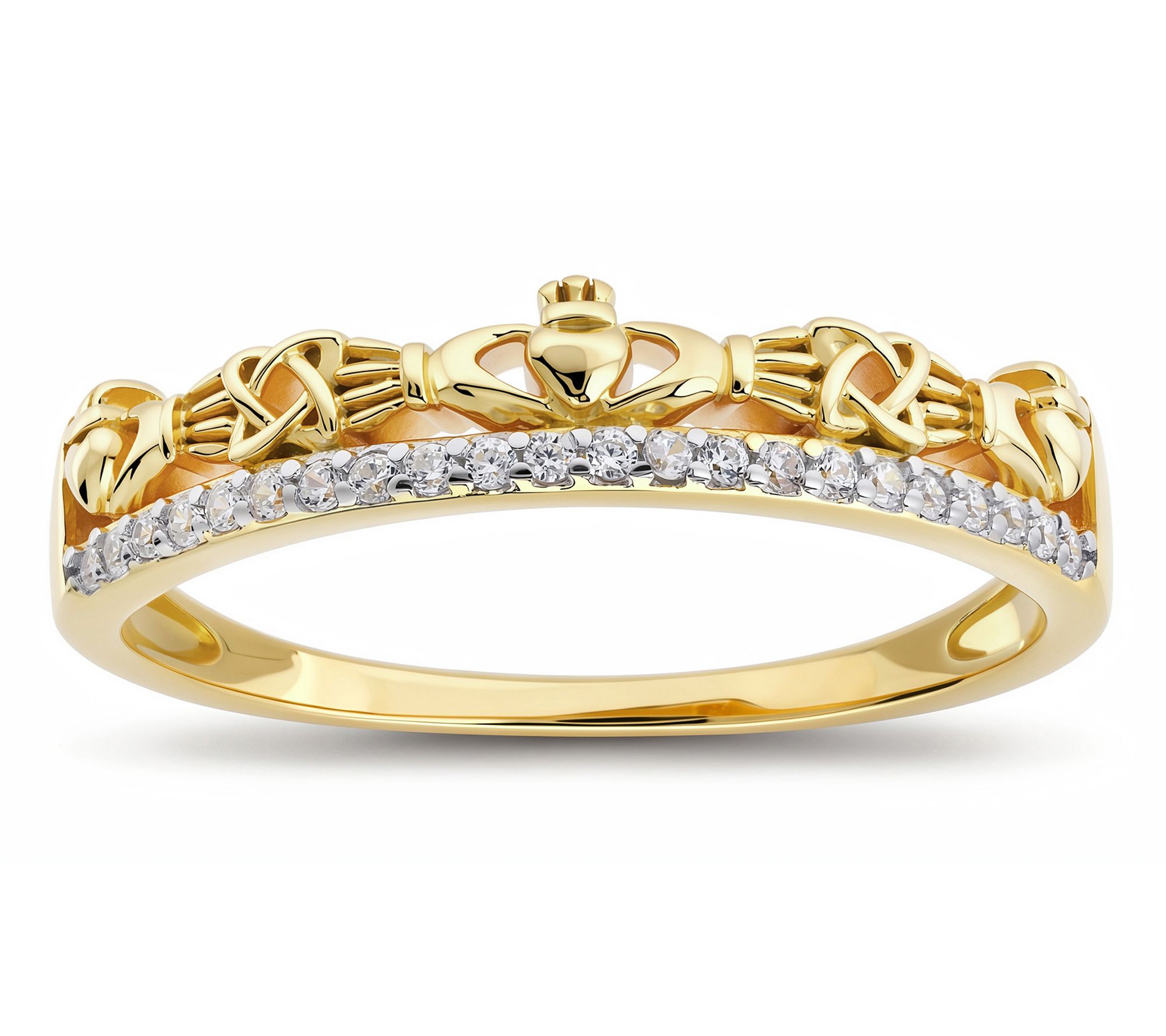 Diamonique Claddagh Band Ring, Sterling Silver