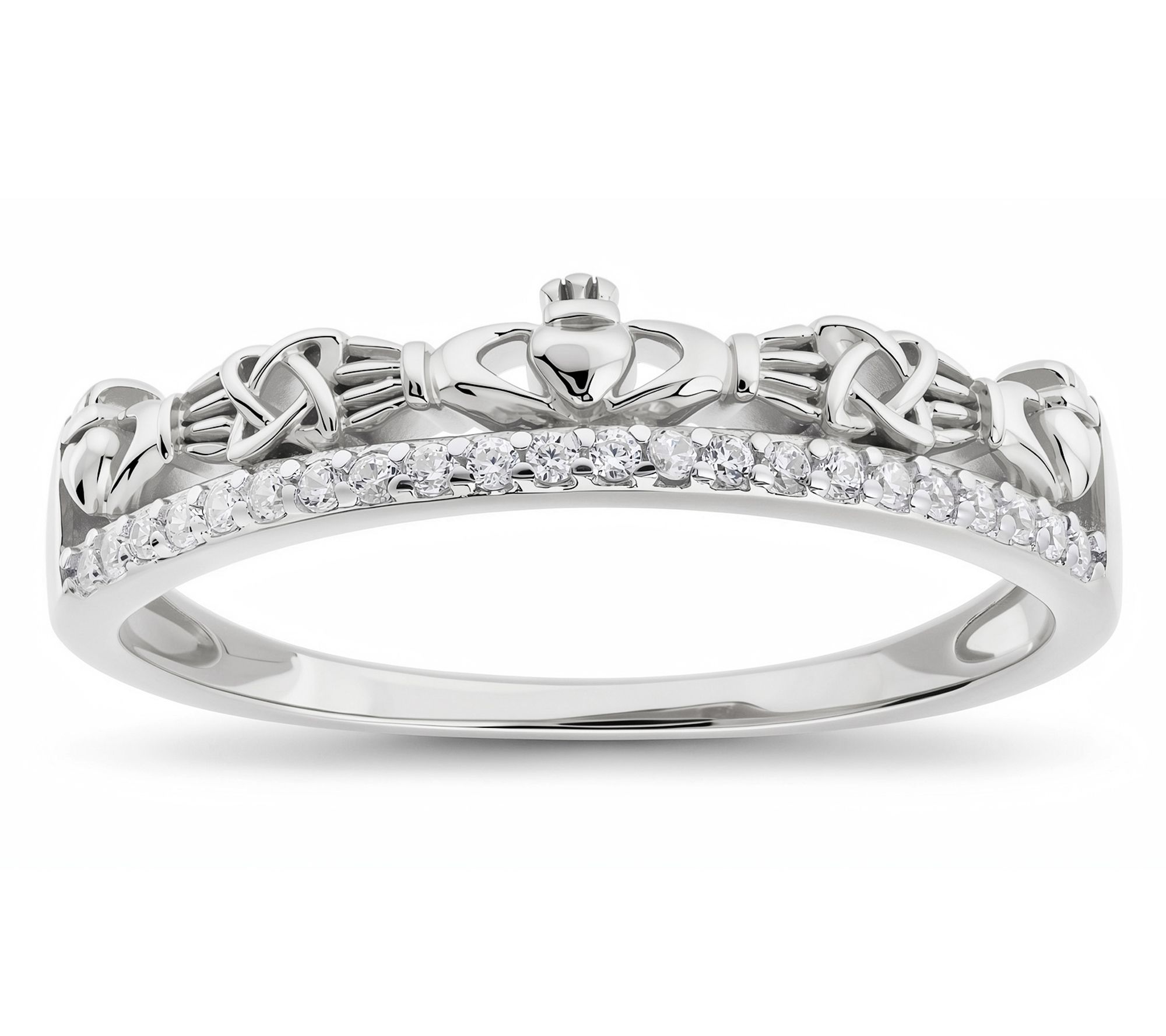 Diamonique Claddagh Band Ring, Sterling Silver