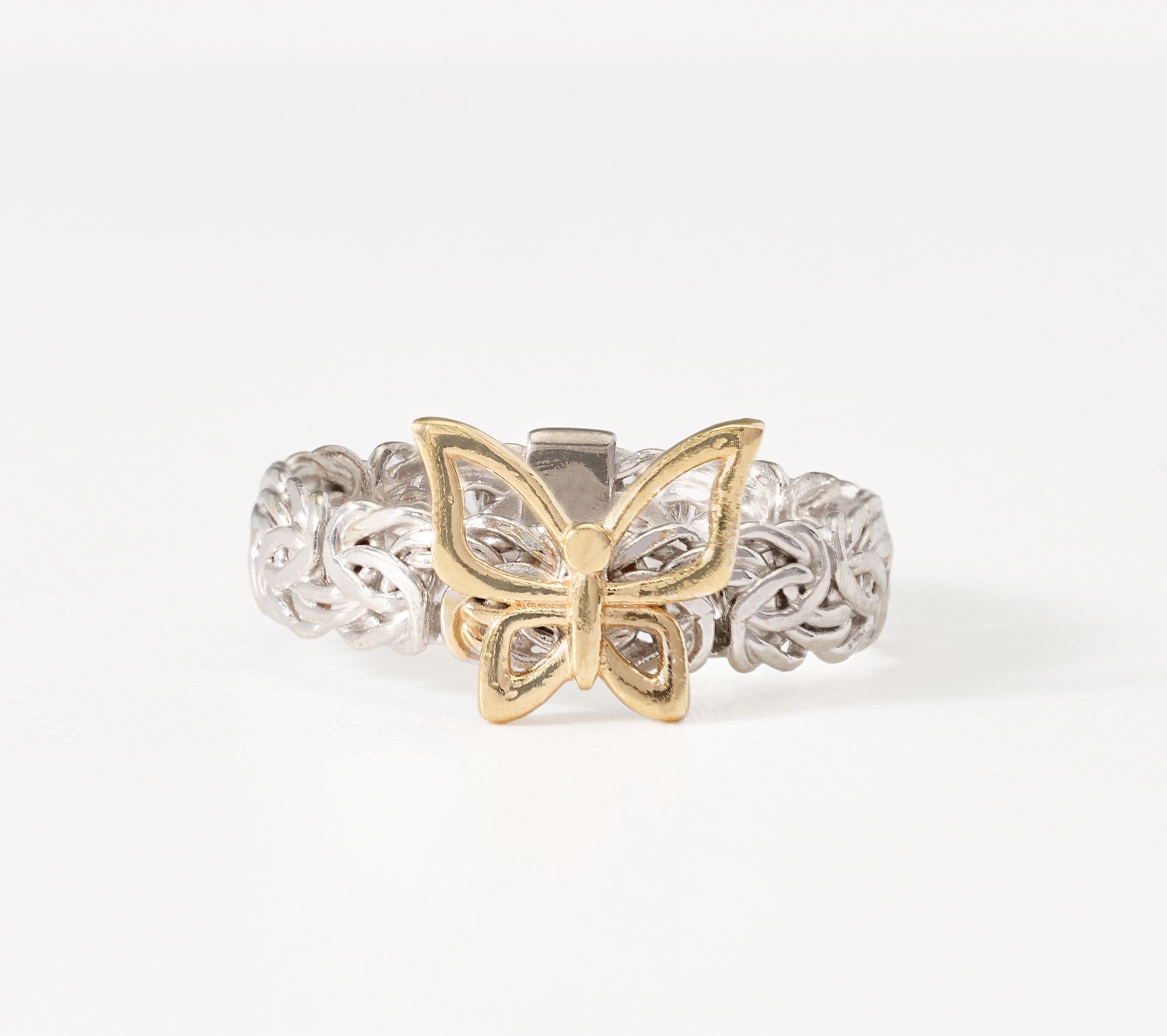 Silver Style Two-Tone Byzantine Band Motif Ring, Sterling