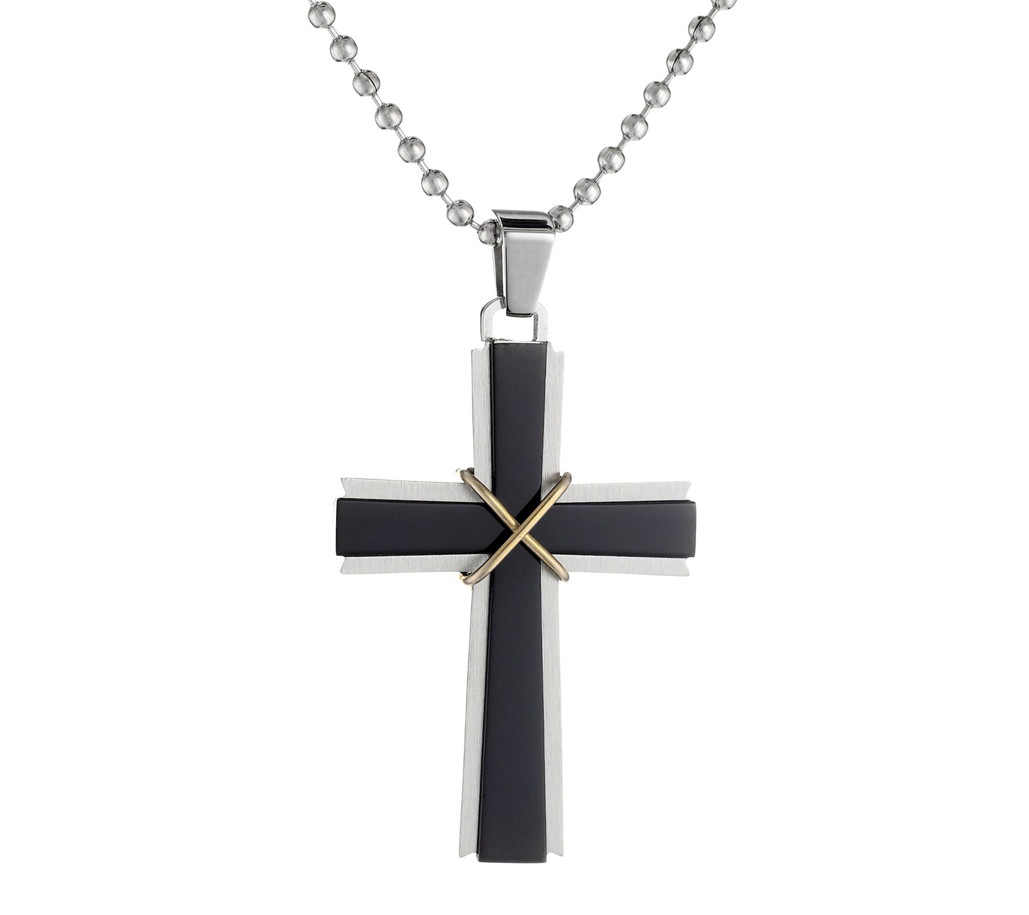 LYNX Men's Stainless Steel Two-Tone Cross Pendant w/ Chain