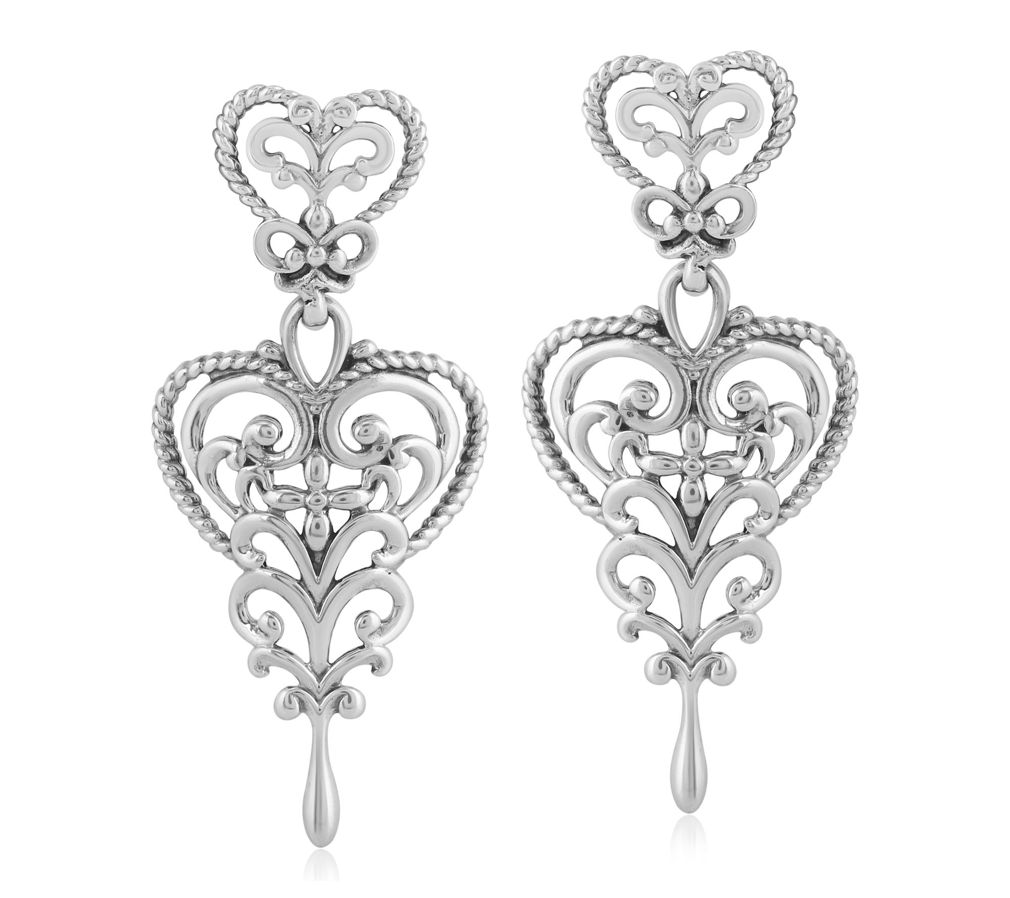 American West Sterling Silver Scroll Heart Dangle Earrings