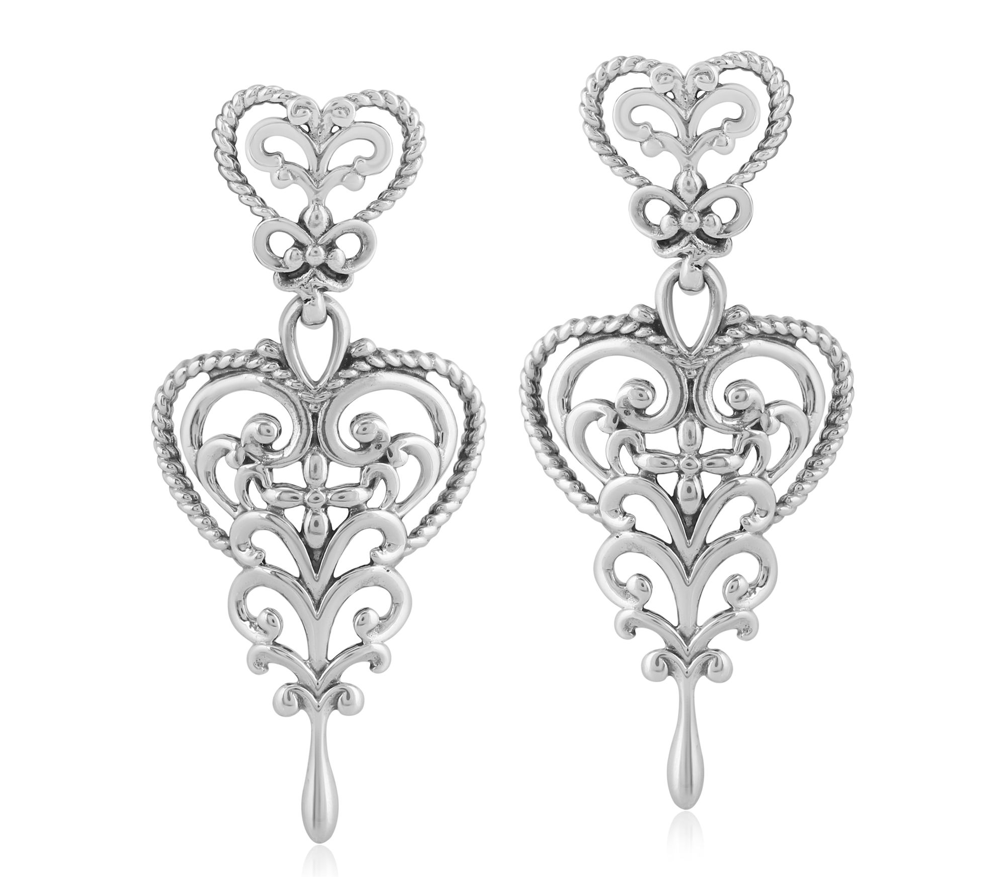 American West Sterling Silver Scroll Heart Dangle Earrings
