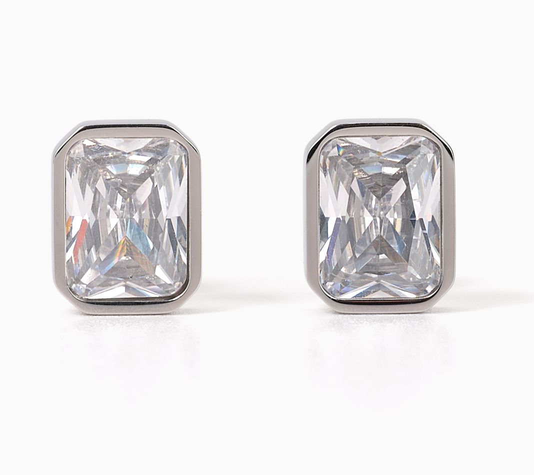 Steel by Diamonique Bezel Set Stud Earrings