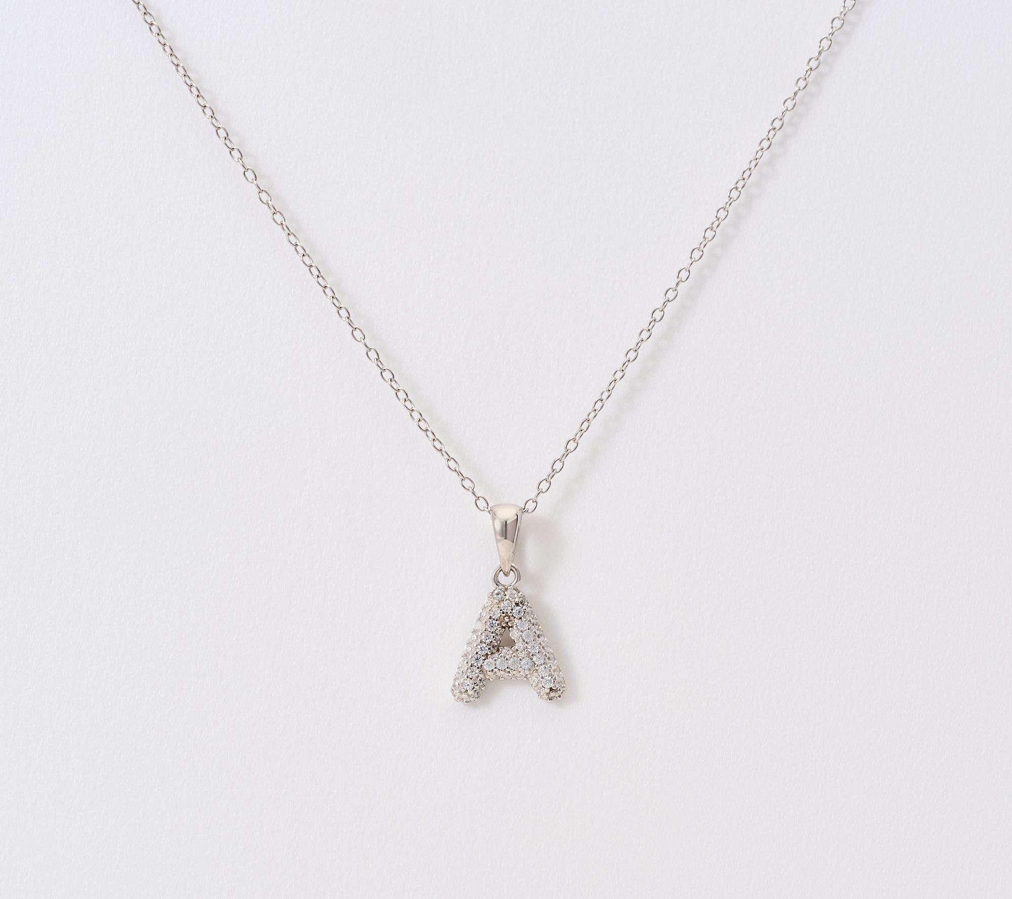 "As Is" Diamonique Puffed Pave Bale Initial Necklace,Sterl.