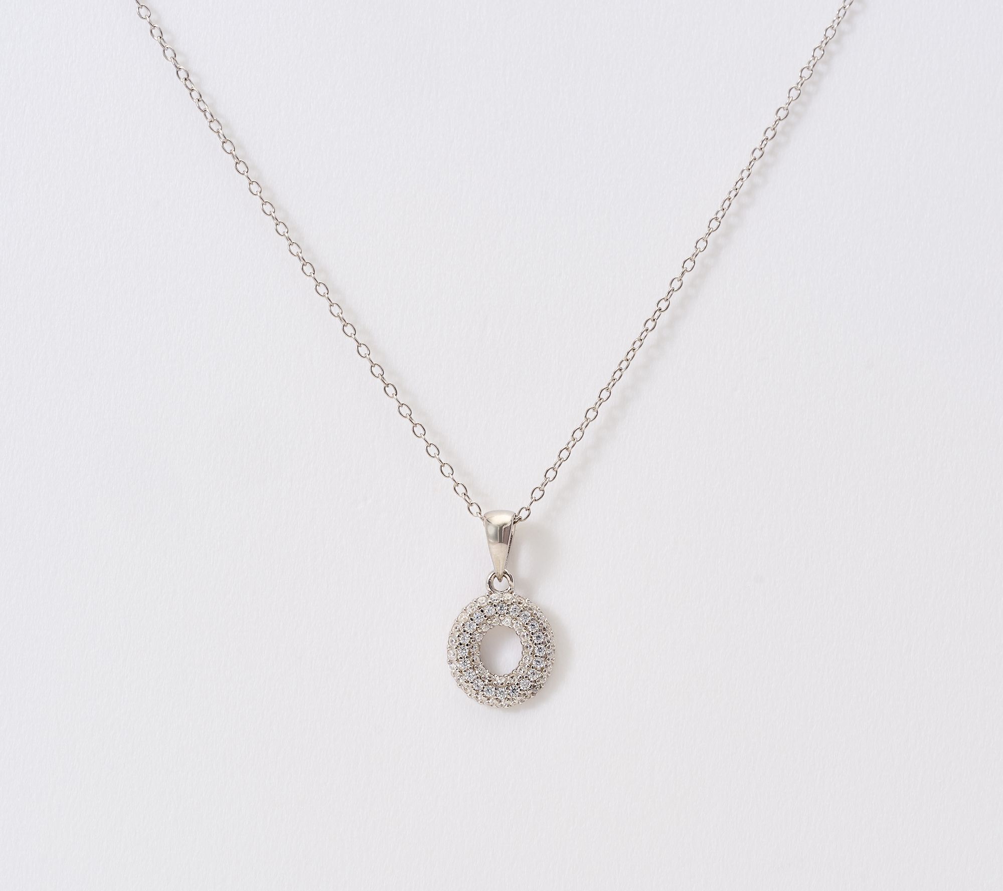 "As Is" Diamonique Puffed Pave Bale Initial Necklace,Sterl.