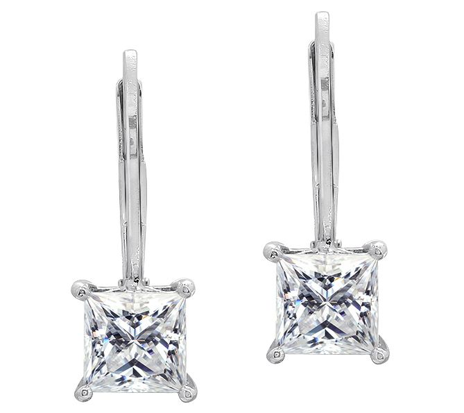 Diamonique Sterling 2.00 cttw Princess-Cut Lever Back Earring