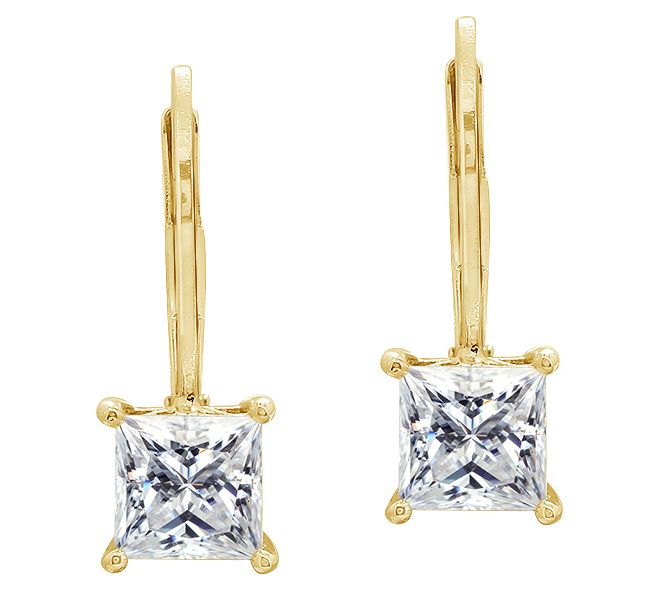 Diamonique Sterling 2.00 cttw Princess-Cut Lever Back Earring