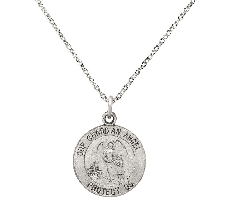 Sterling Silver Guardian Angel Medal with Chain - QVC.com