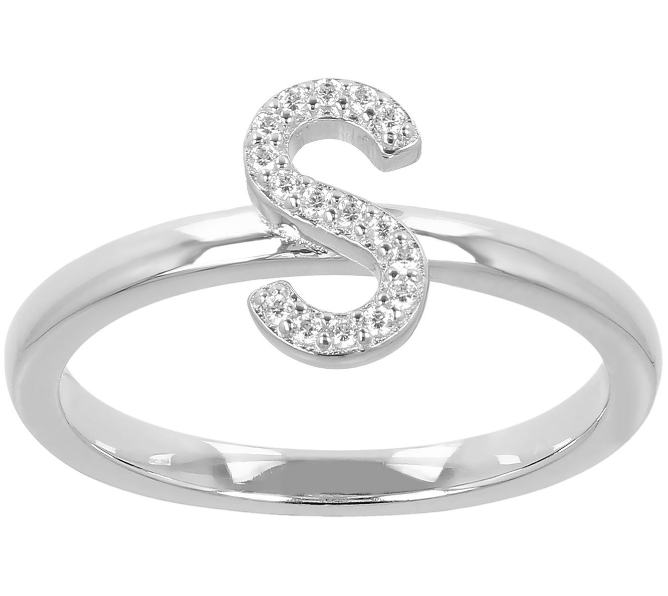 Diamonique Pave Initial Ring, Sterling Silver