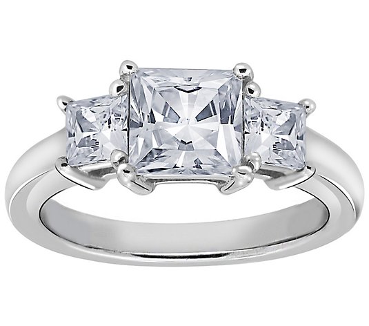 Diamonique 1.50 cttw 3 Stone Princess Cut Ring,Platinum Clad