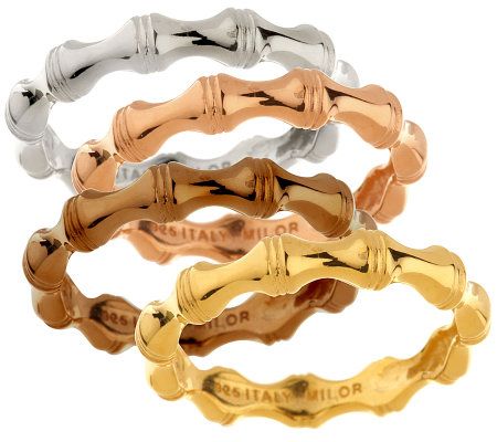 Colors of Sterling Set of 4 Bamboo Stack Rings - QVC.com