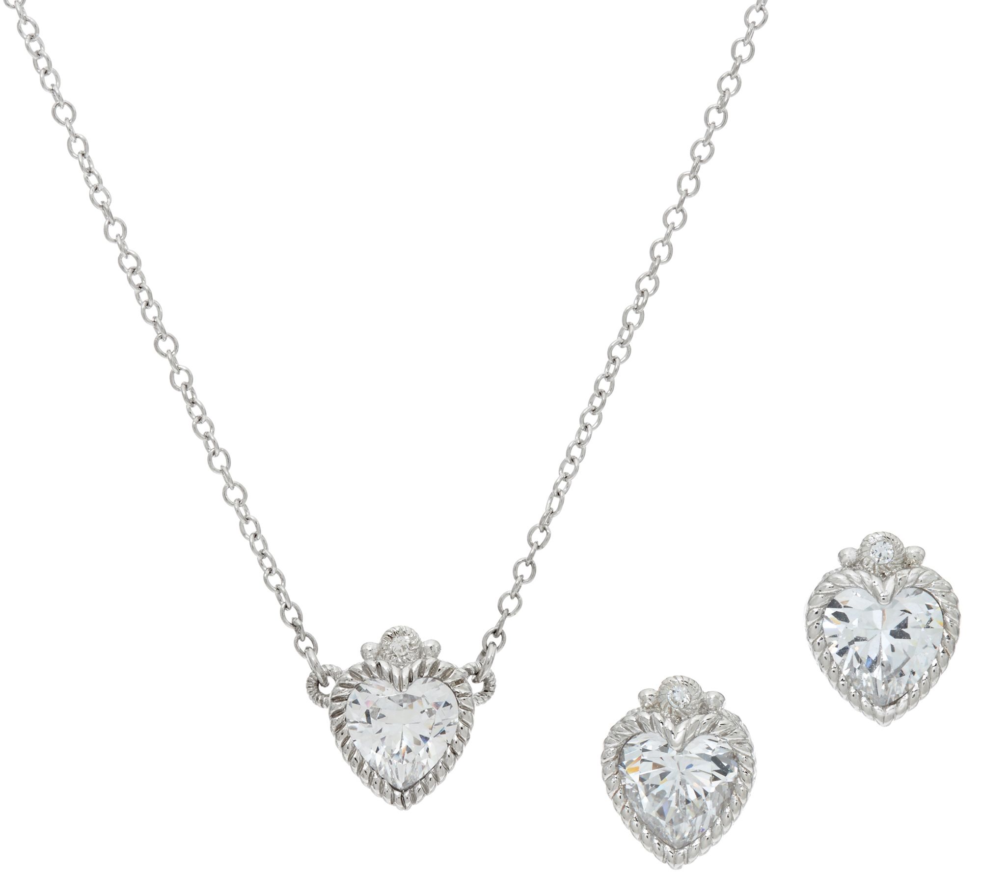 Judith Ripka Sterling Silver Diamonique Heart Earrings & Necklace Set ...