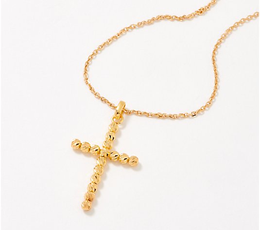 Denary Gold Diamond Cut Beaded Cross 18" Necklace, 10K Gold 4.1g
