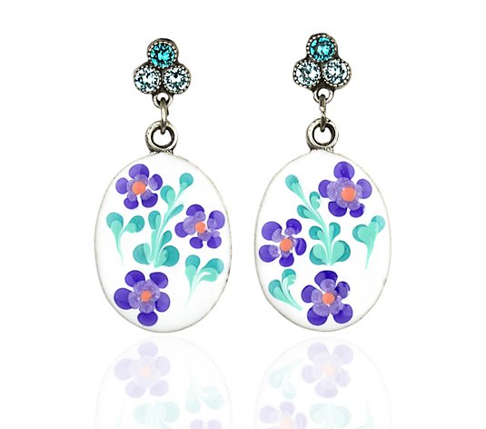 Anne Koplik Purple Floral Swarovski Crystal Earrings