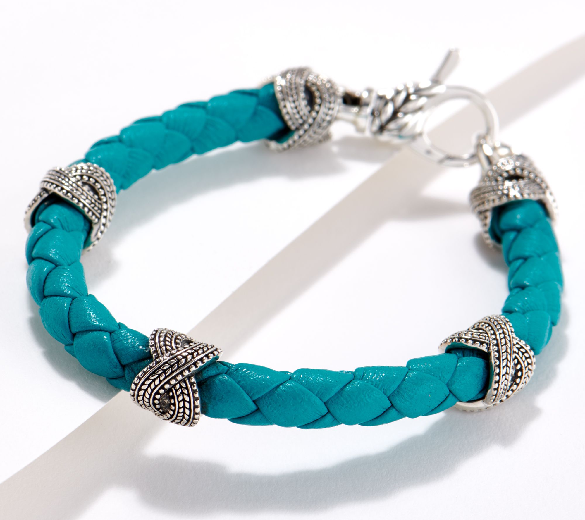 JAI Sterling Silver Braided Leather Bracelet 