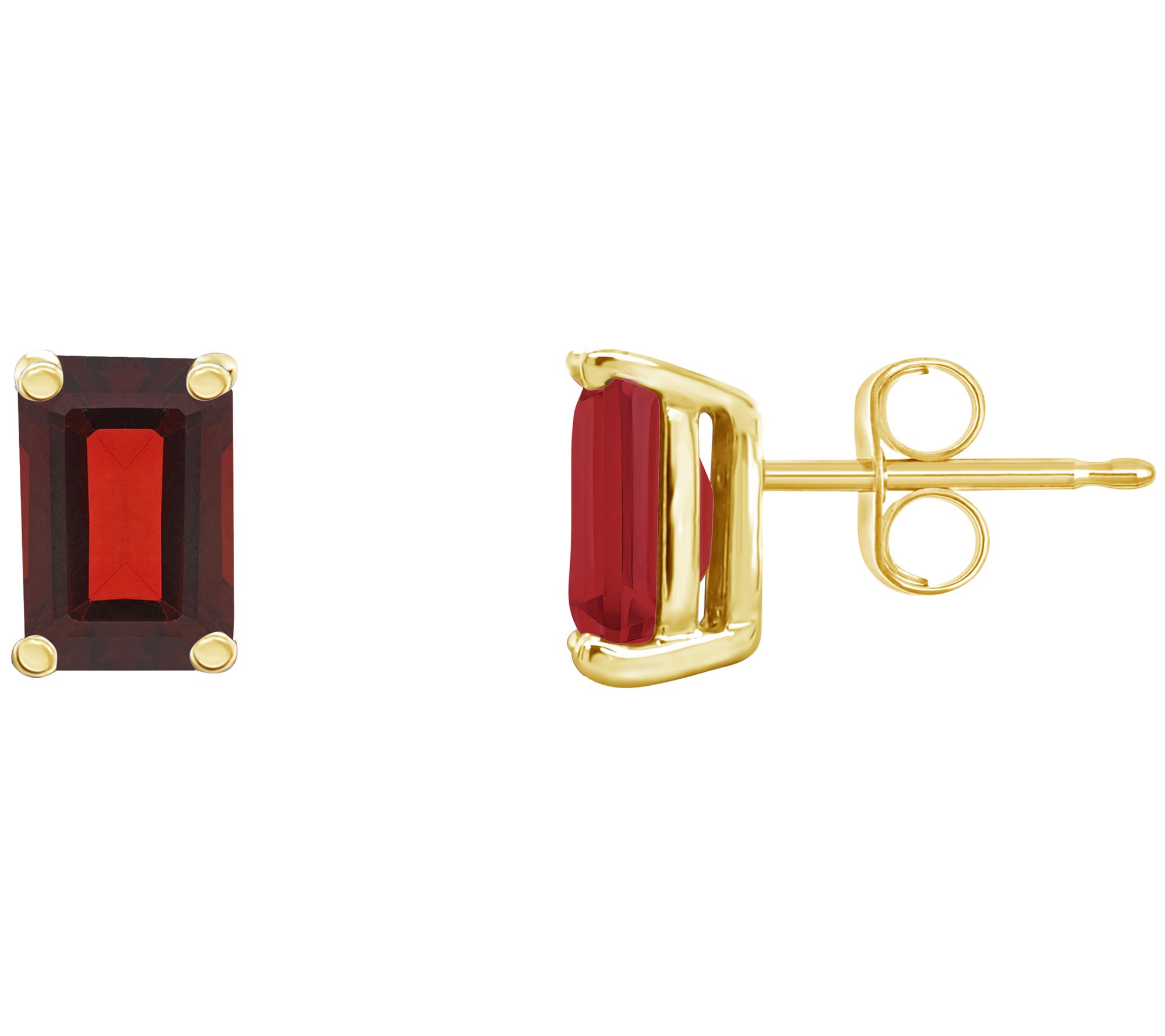 14K Gold Emerald-Cut 1.55 cttw Garnet Stud Earrings