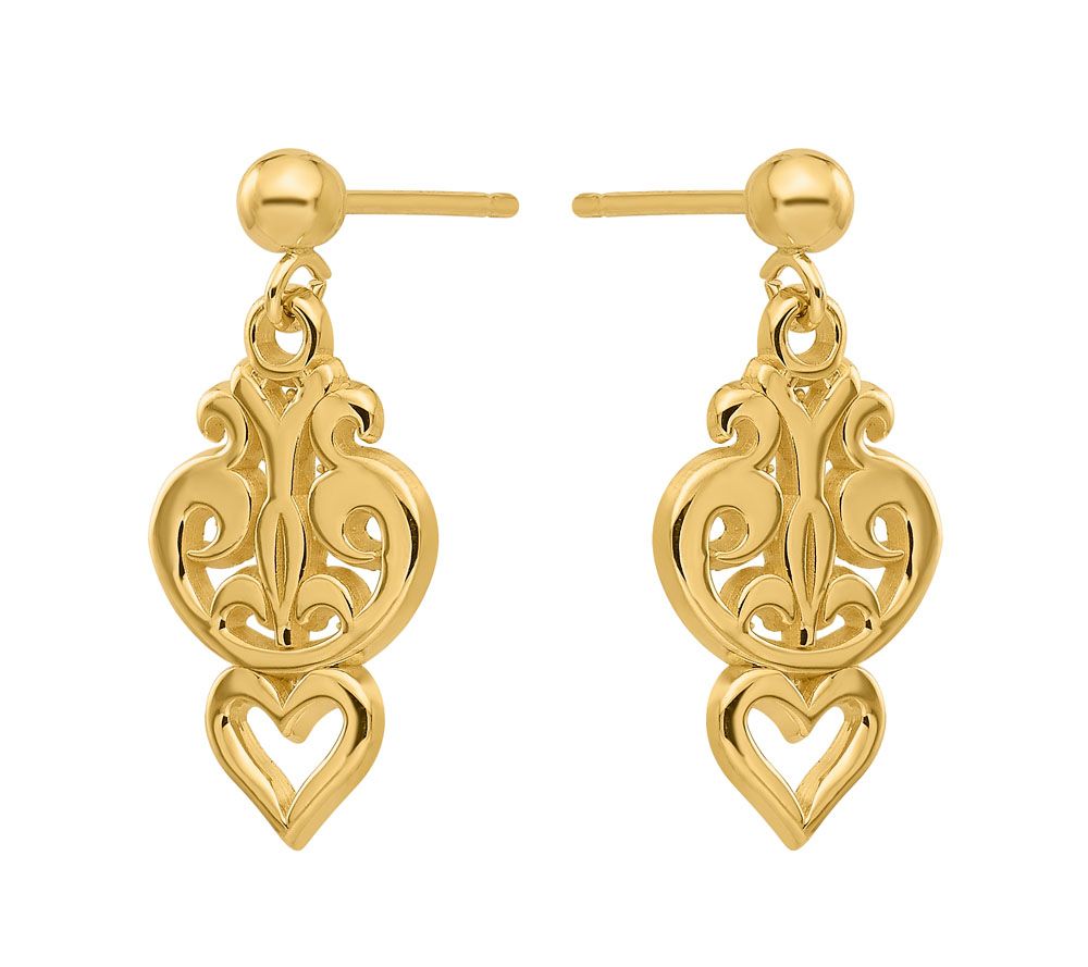 14K Swirl & Heart Cutout Dangle Post Earrings - QVC.com