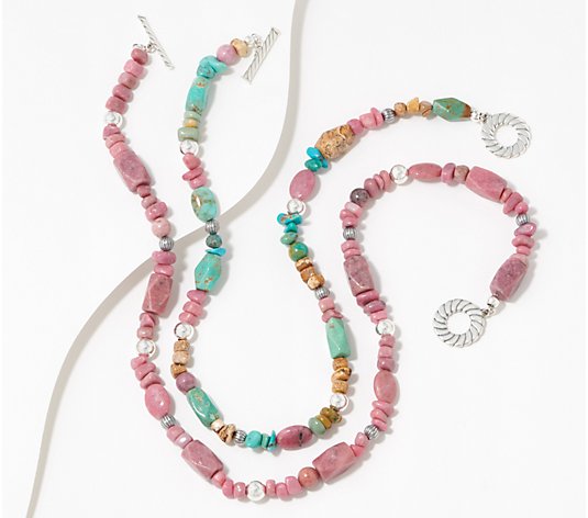American West Sterling Silver Gemstone Beaded Toggle Necklace - QVC.com