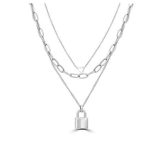 Steel by Design Multi-Layer Paperclip Lock & He art Necklace
