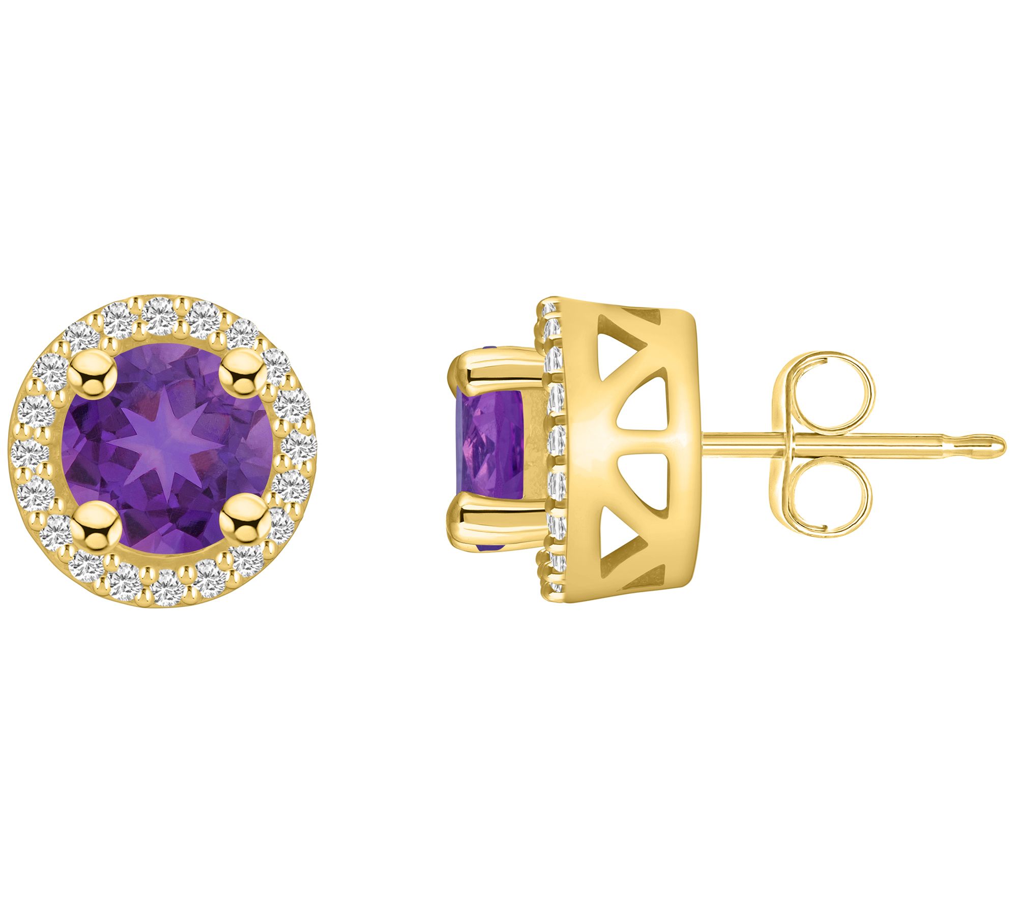 Affinity 14K Yellow Gold Gemstone 0.25 cttw Diamond Halo Studs