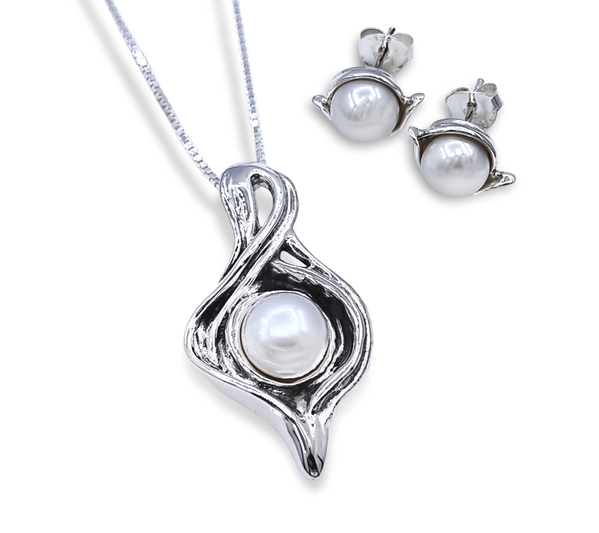 Hagit Sterling Mermaid Cultured Pearl Necklac e& Earring Set