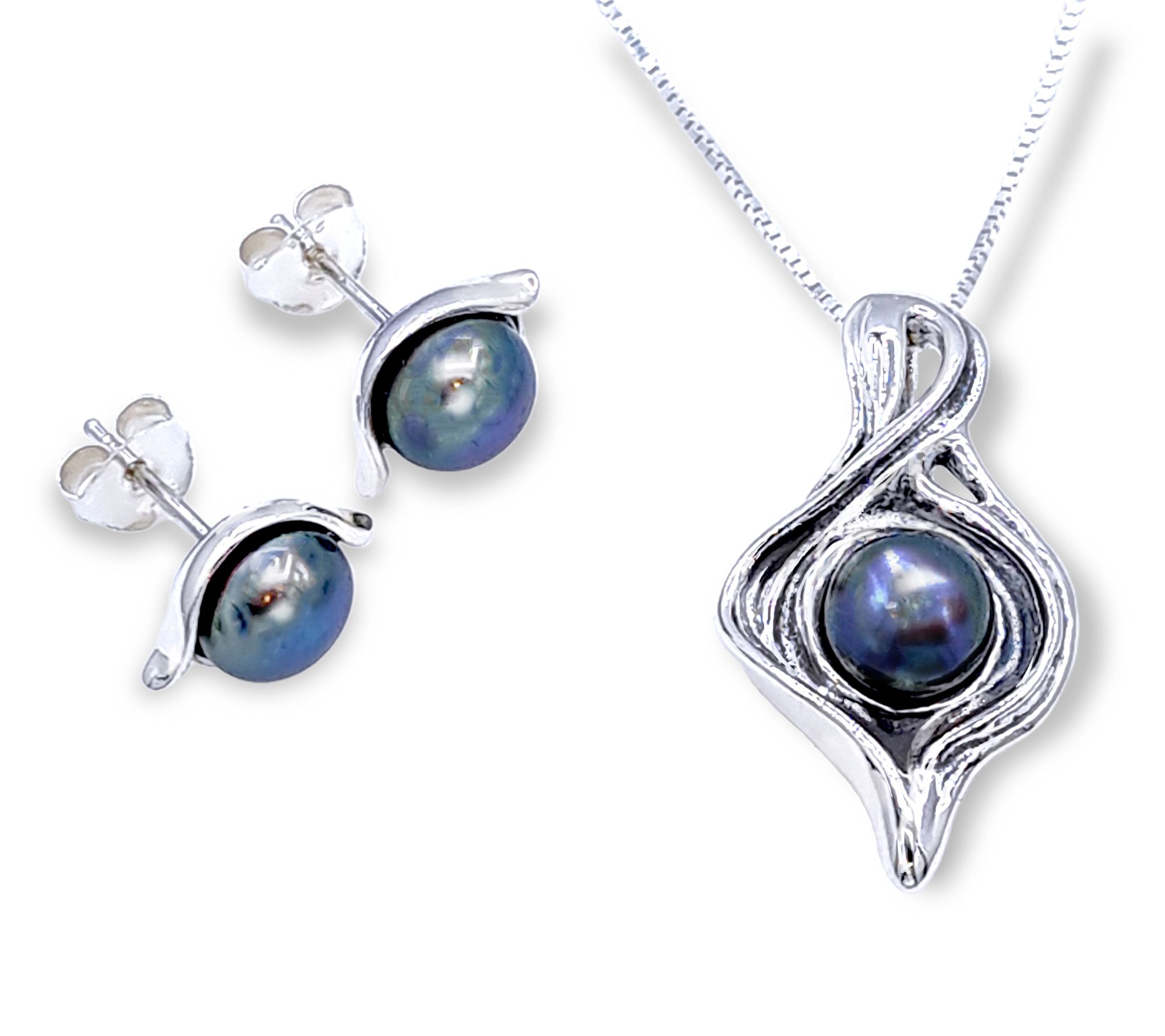 Hagit Sterling Mermaid Cultured Pearl Necklac e& Earring Set