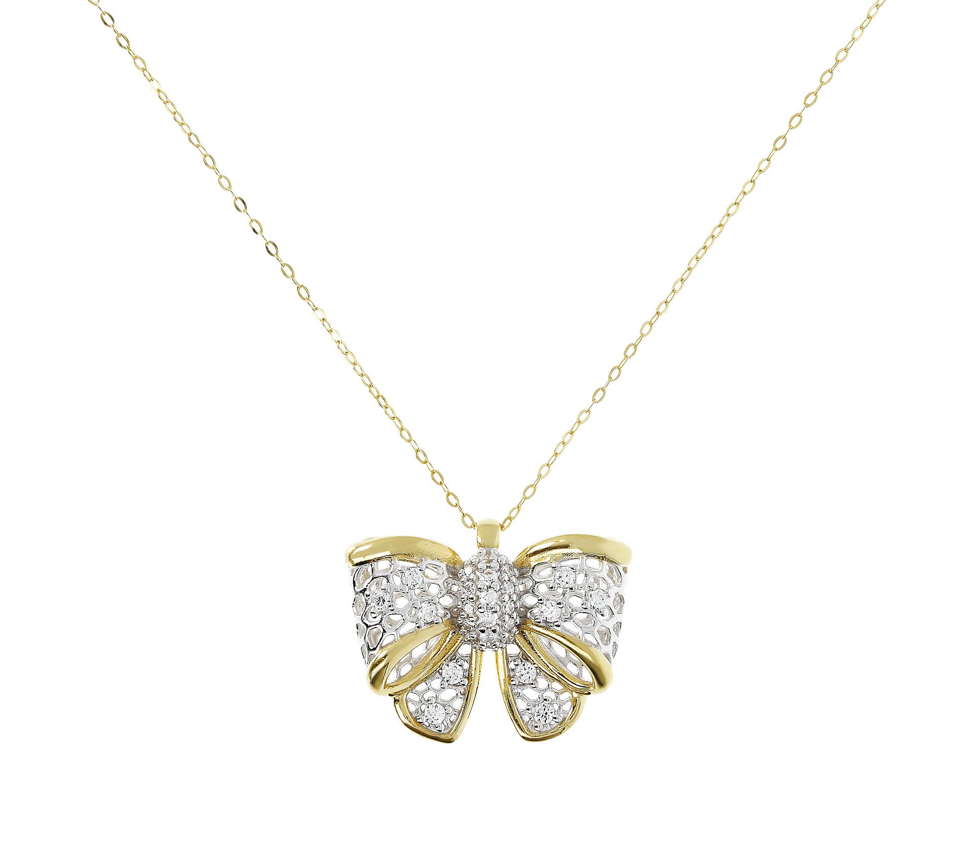 Genesi Two-Tone Sterling White Topaz Ribbon Pen dant w/ Chain