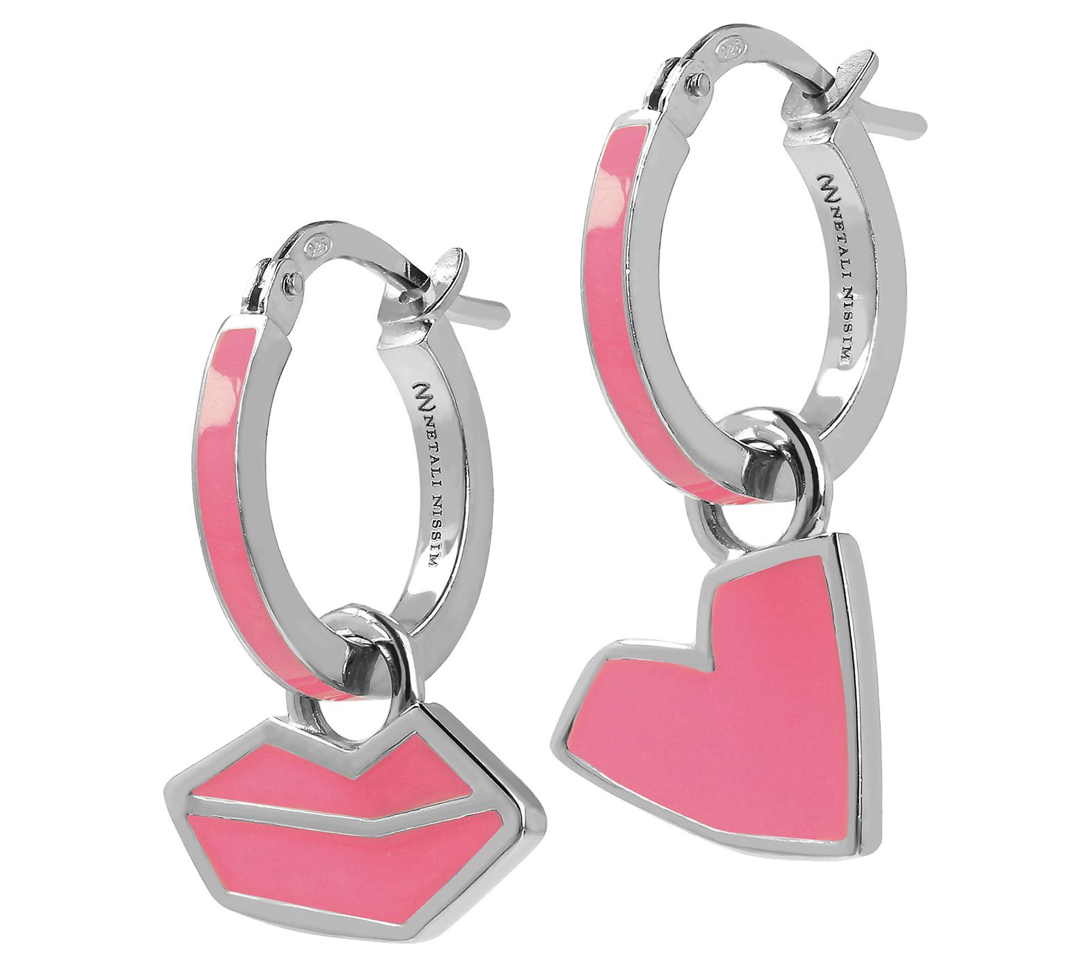 Netali Nissim Heart & Lips Enamel Hoop Ear ring, Sterling