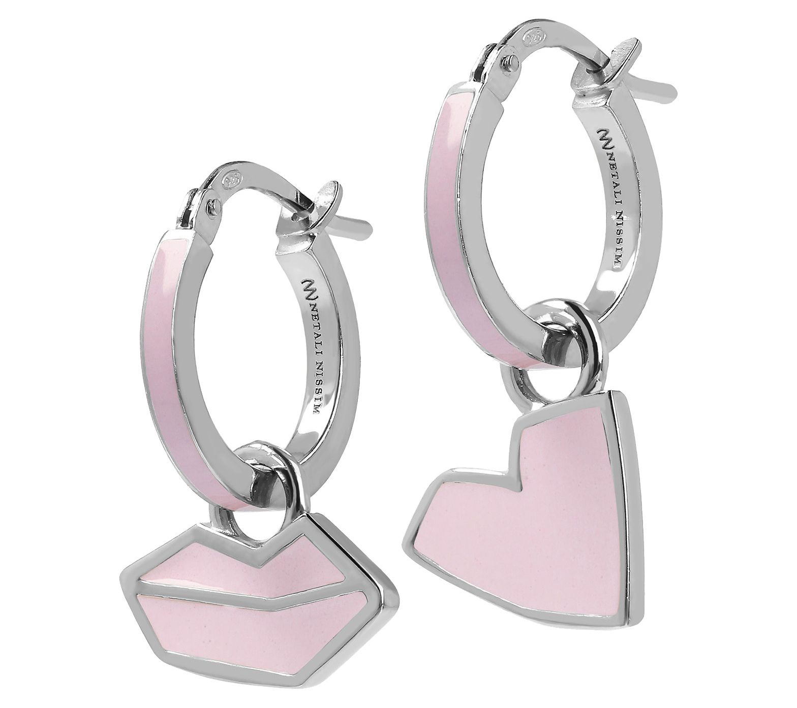 Netali Nissim Heart & Lips Enamel Hoop Ear ring, Sterling