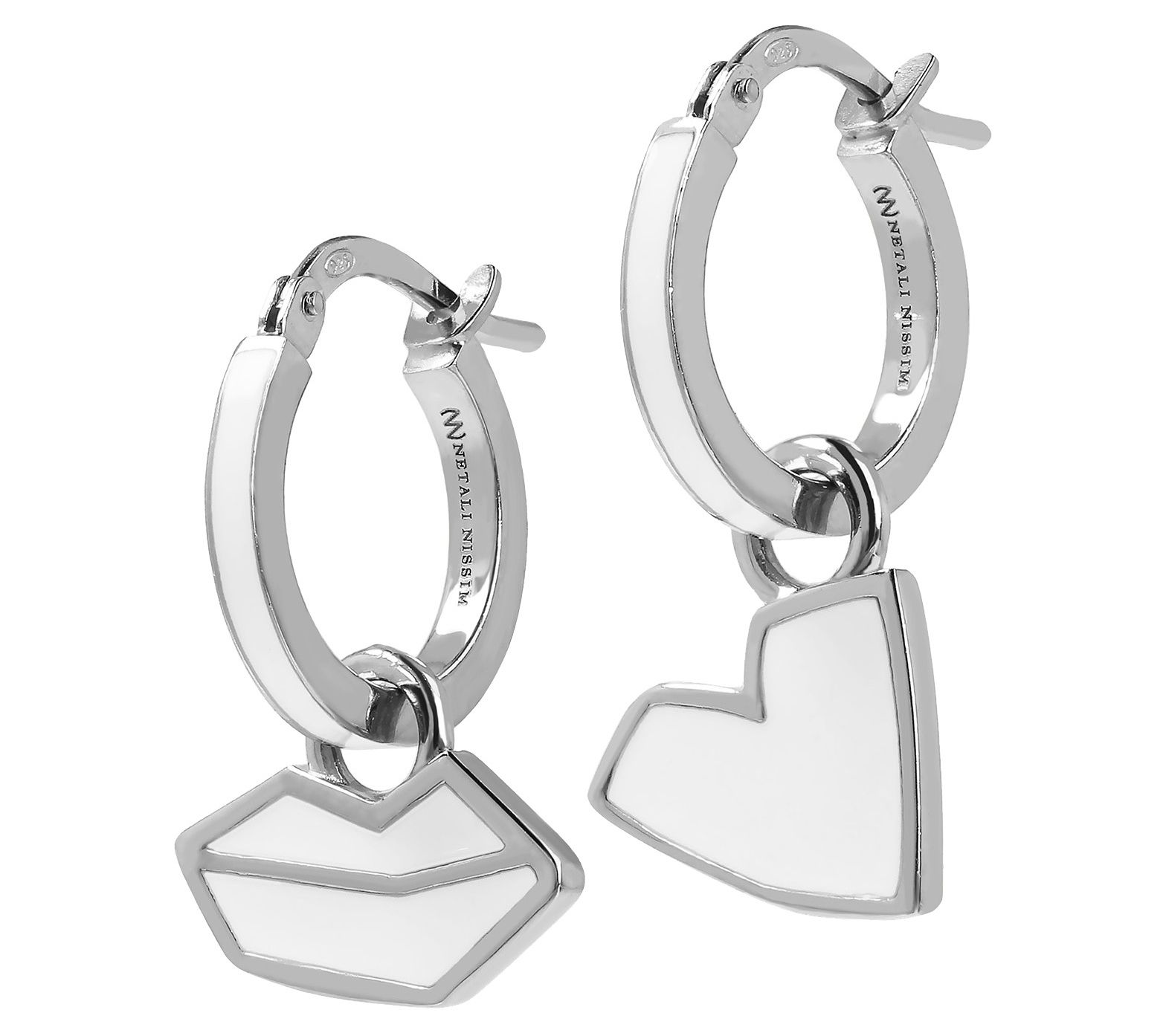 Netali Nissim Heart & Lips Enamel Hoop Ear ring, Sterling
