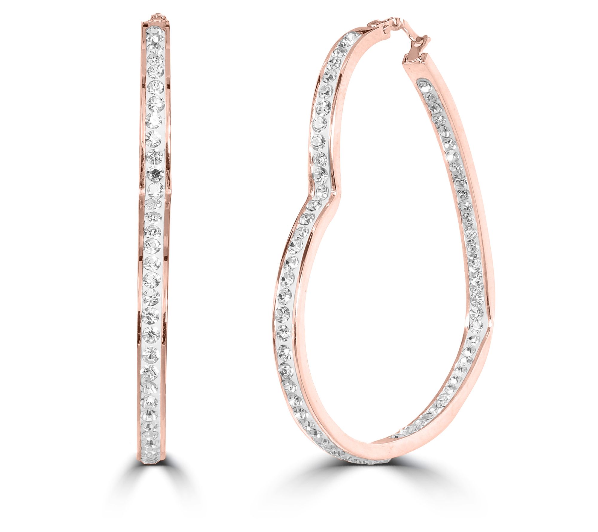 Steel by Design Pave Heart Inside-Outside Hoop Earrings