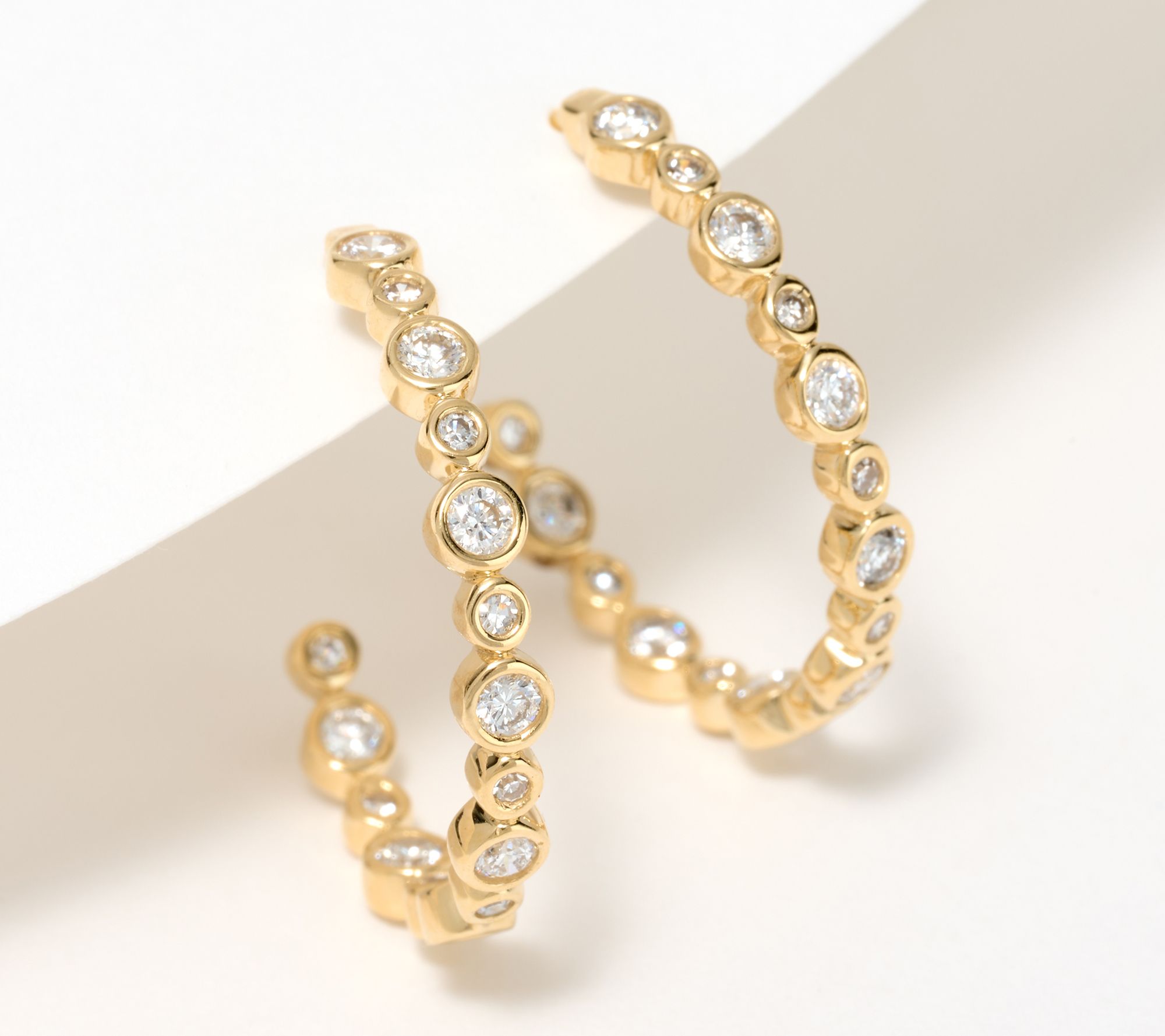 Fire Light Lab Grown 0.75cttw Bezel Set Diamond Hoop Earrings, 14K