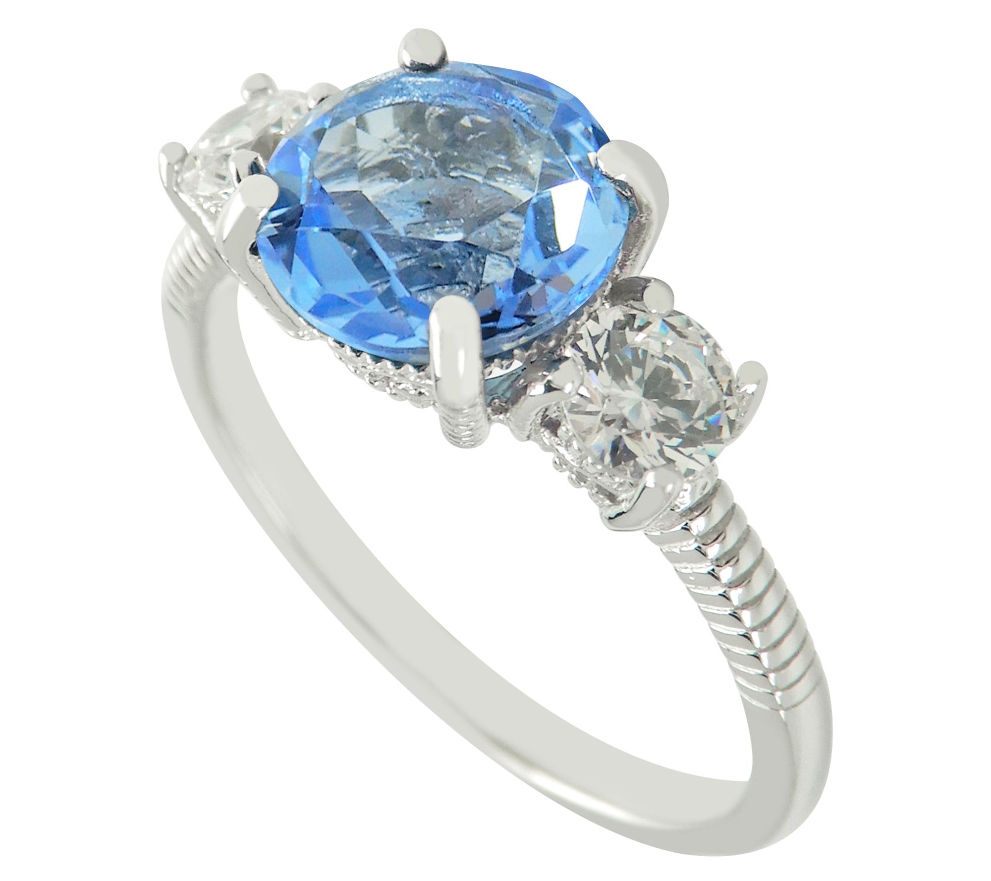 Diamonique Simulated Gemstone 3-Stone Ring, Sterling