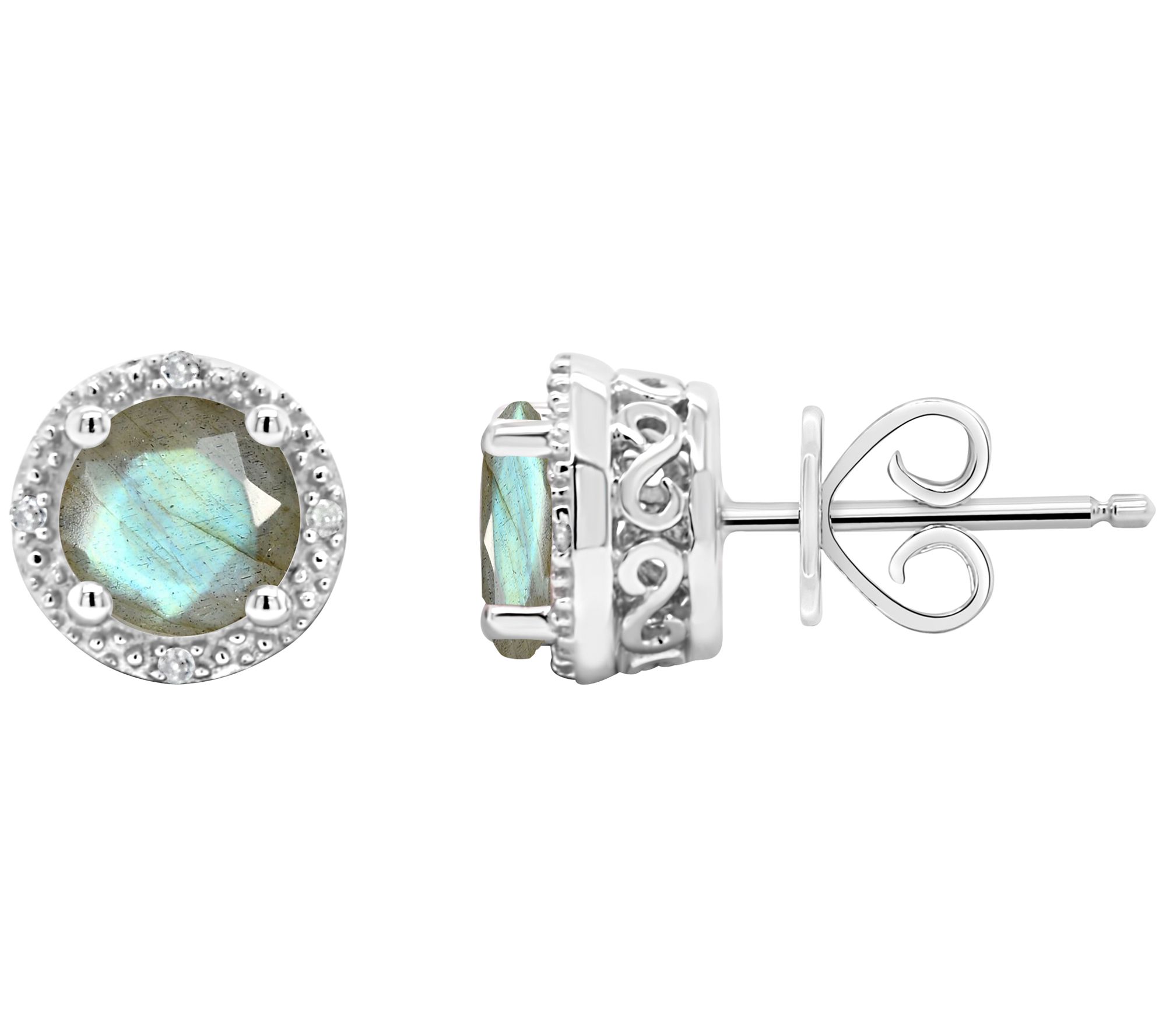 Affinity Gems Round Labradorite & Diamond Earrings, Sterling