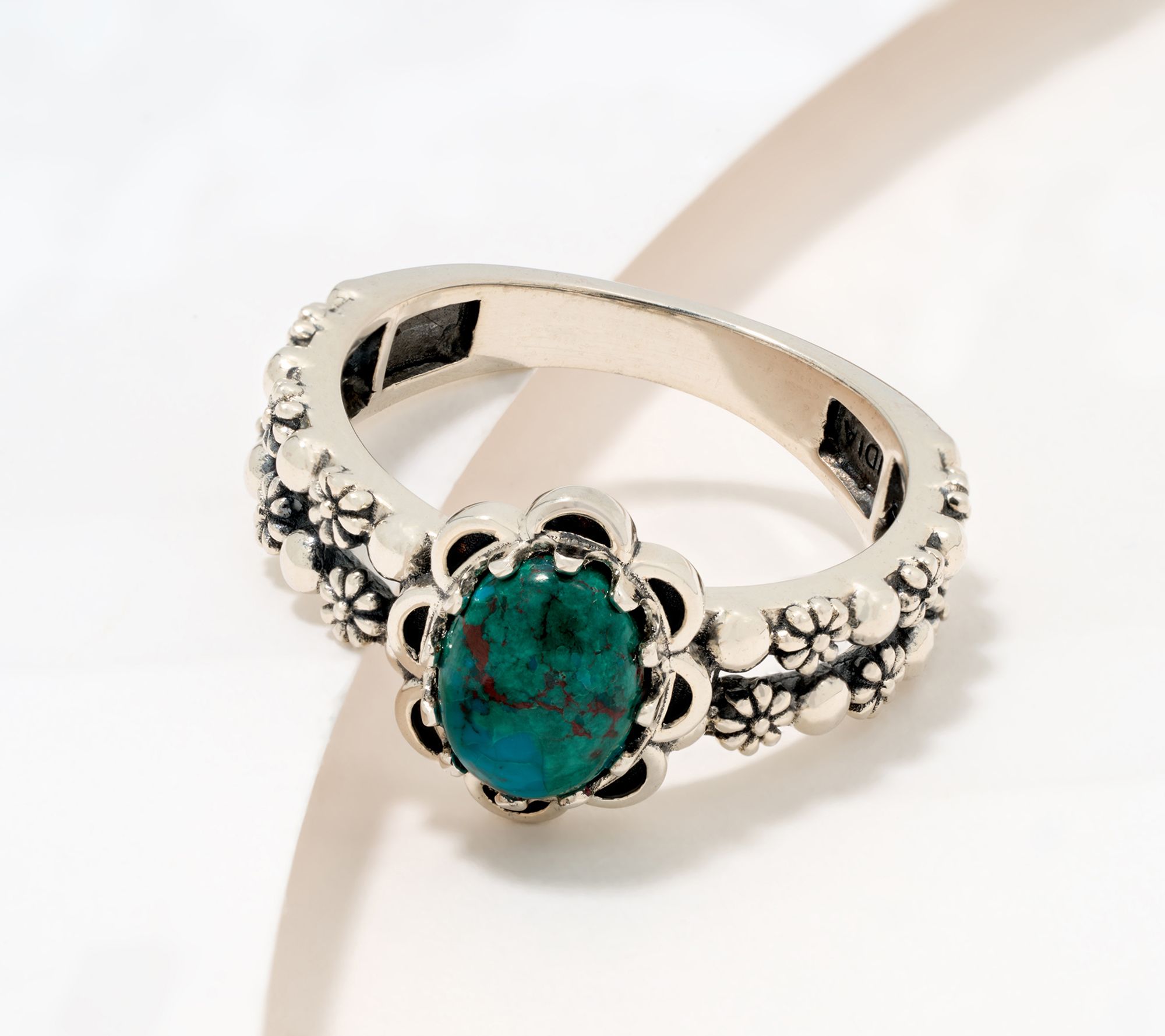 American West Sterling Silver Double Row Concha Gemstone Ring