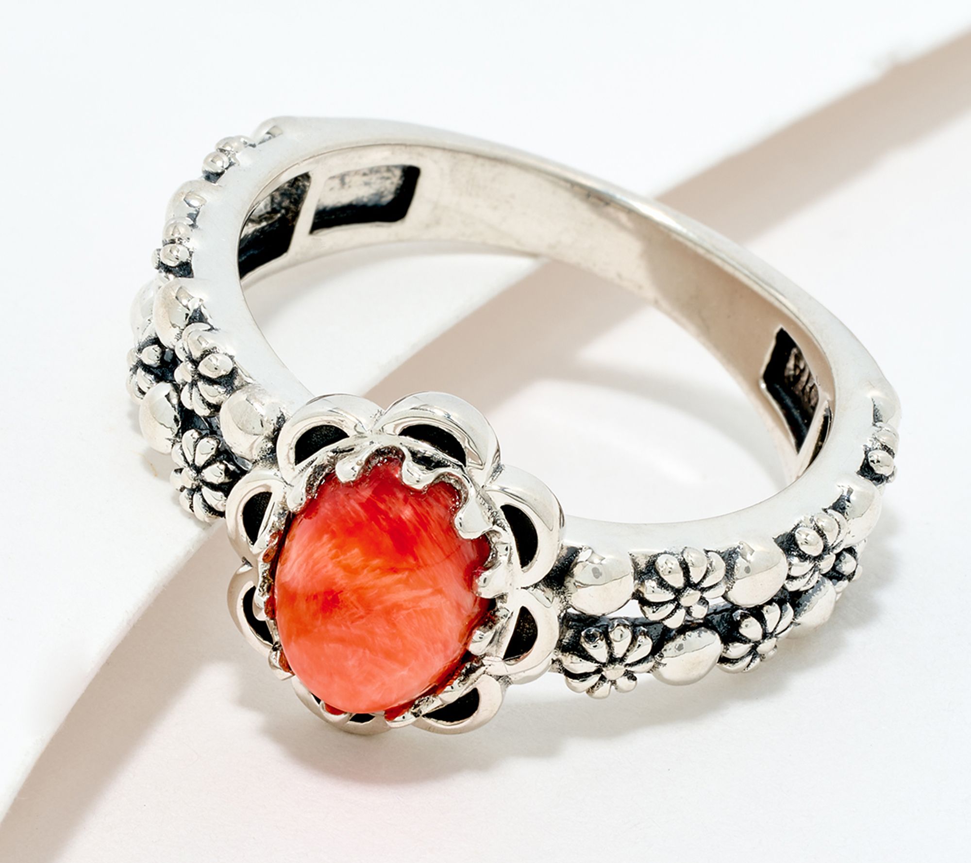 American West Sterling Silver Double Row Concha Gemstone Ring