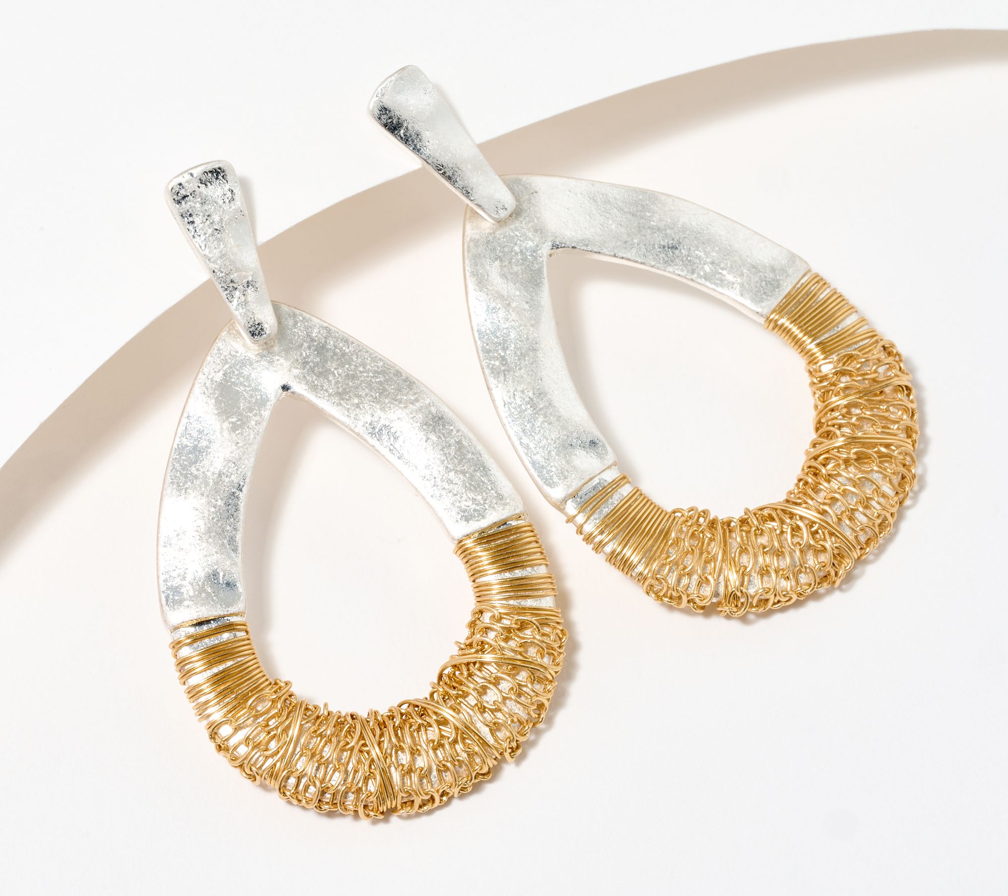 Susan Graver Mixed Metallic Chain Detail Drop Earrings
