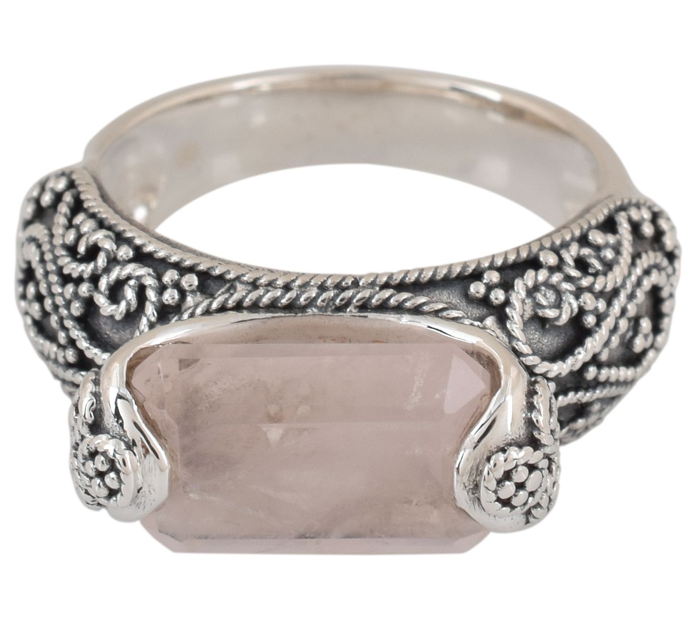 Artisan Crafted Sterling Silver Rose Quartz Oxidized Ring